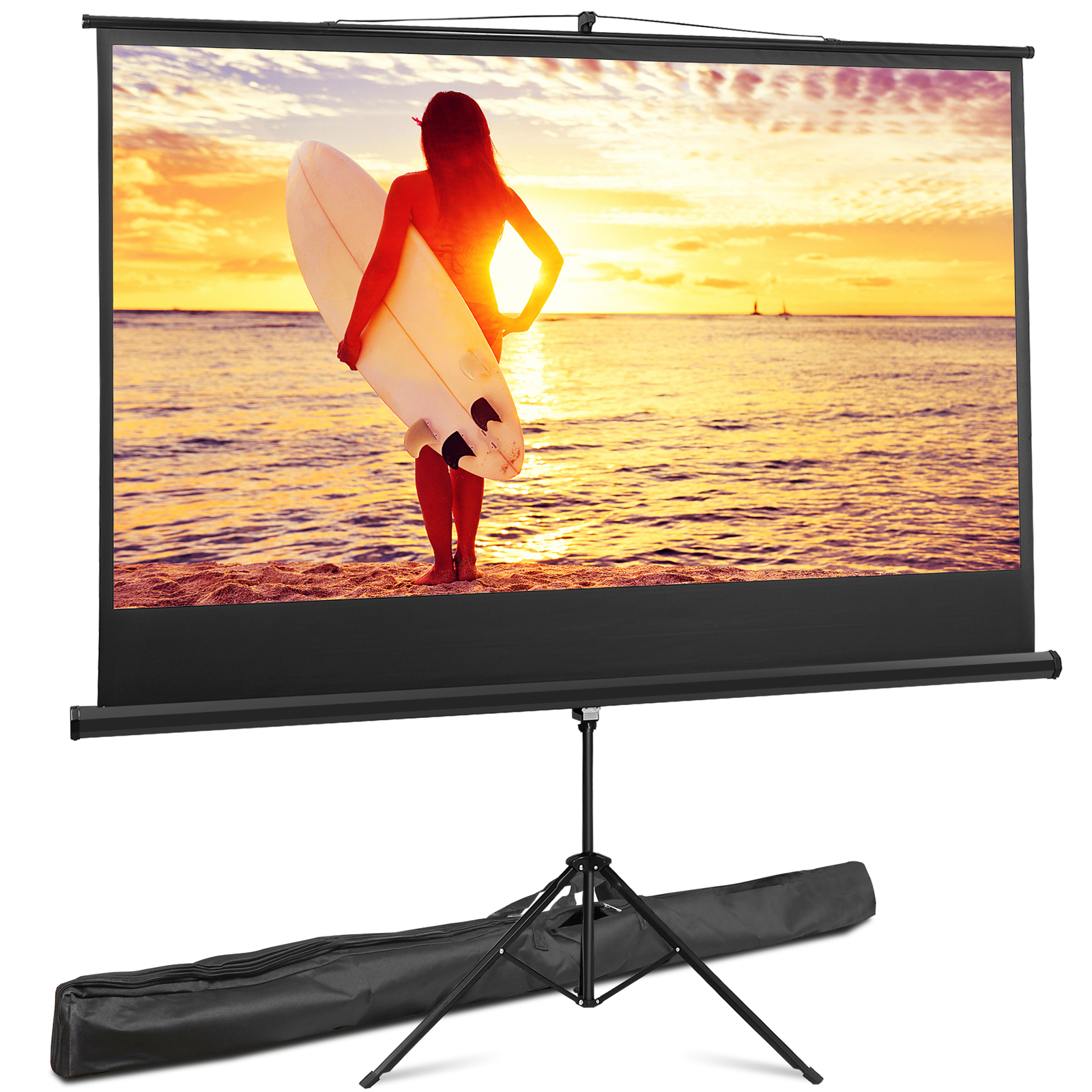 84 Inch Portable Projection Screen 16:9 HD for Outdoor Indoor W/ Carry Bag Black