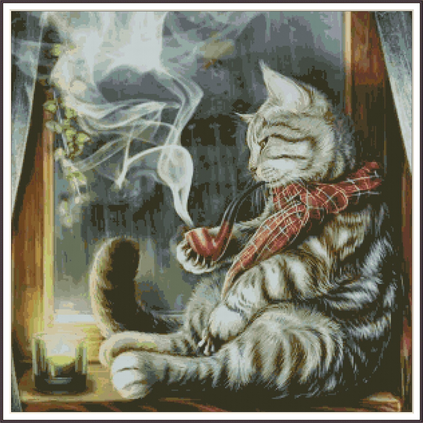 Cat Smoking Cigar 218 - Chart Counted Cross Stitch Pattern Needlework