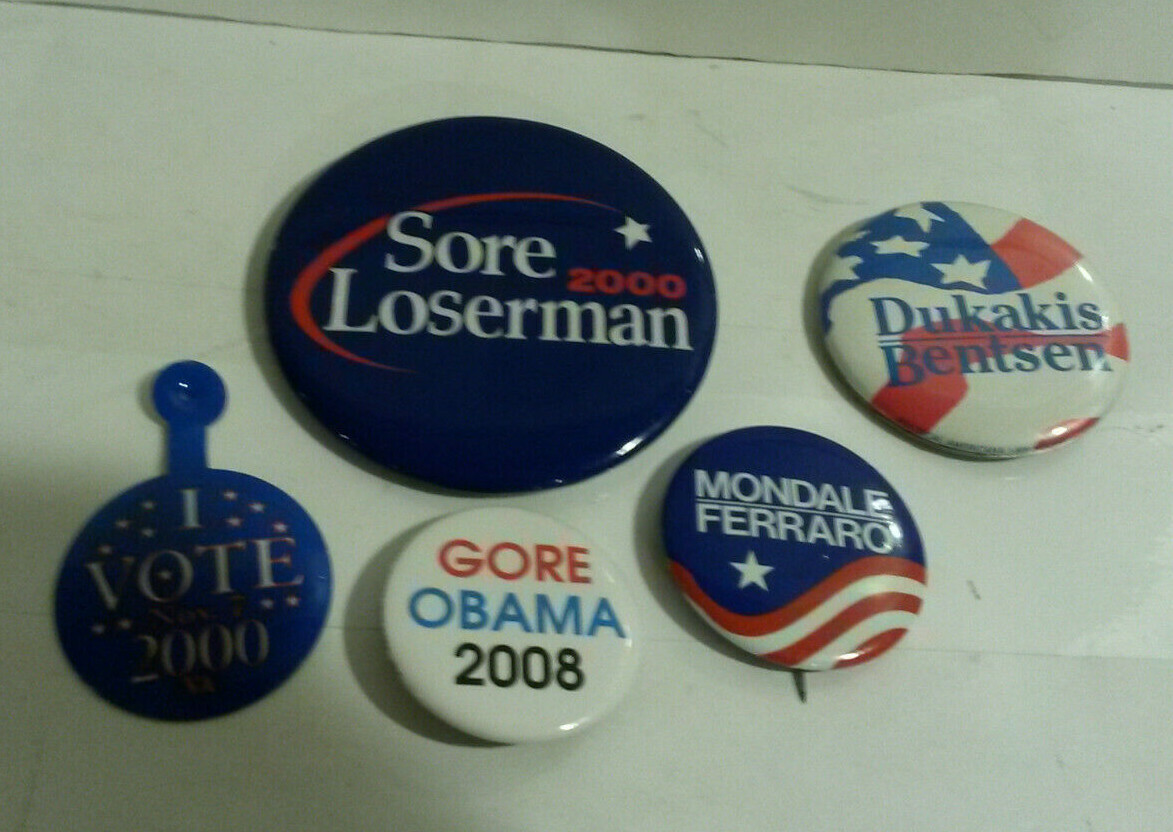 Mondale Ferraro Dukakis Bentsen Gore Obama POTUS Sore Loserman pin lot 5