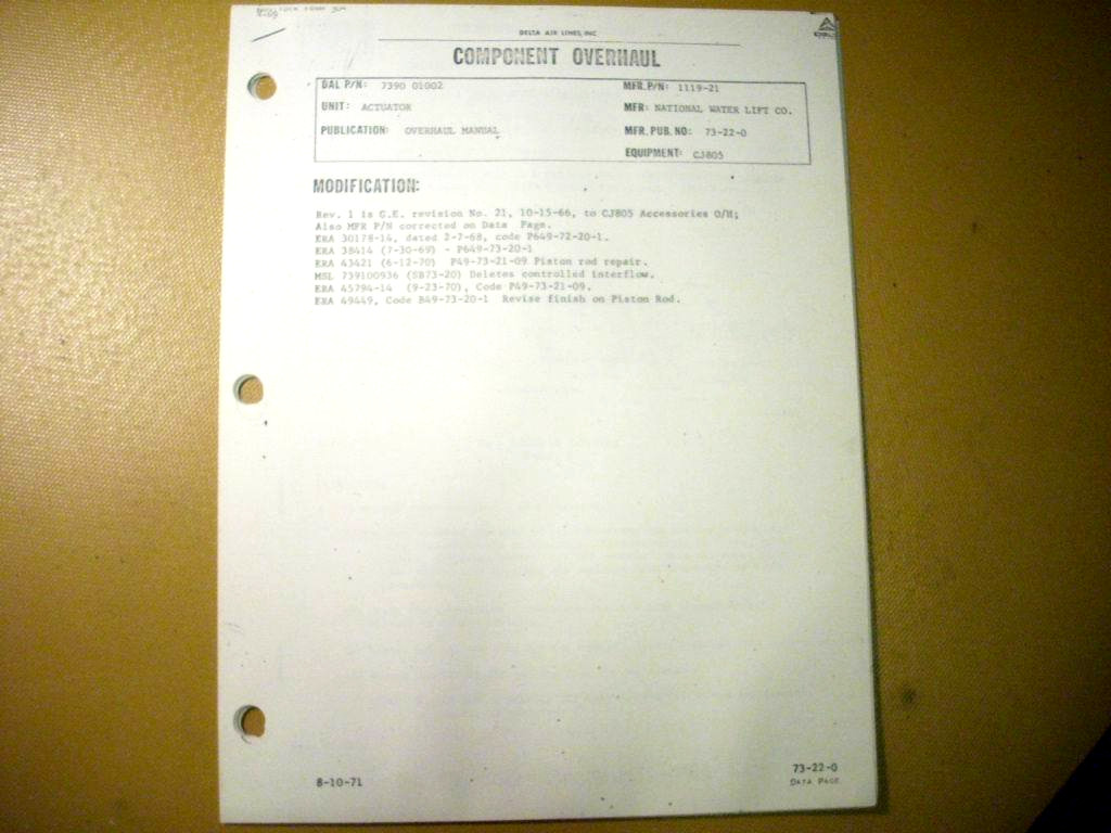 National Water Lift, Actuator OHC Manual 1119-21