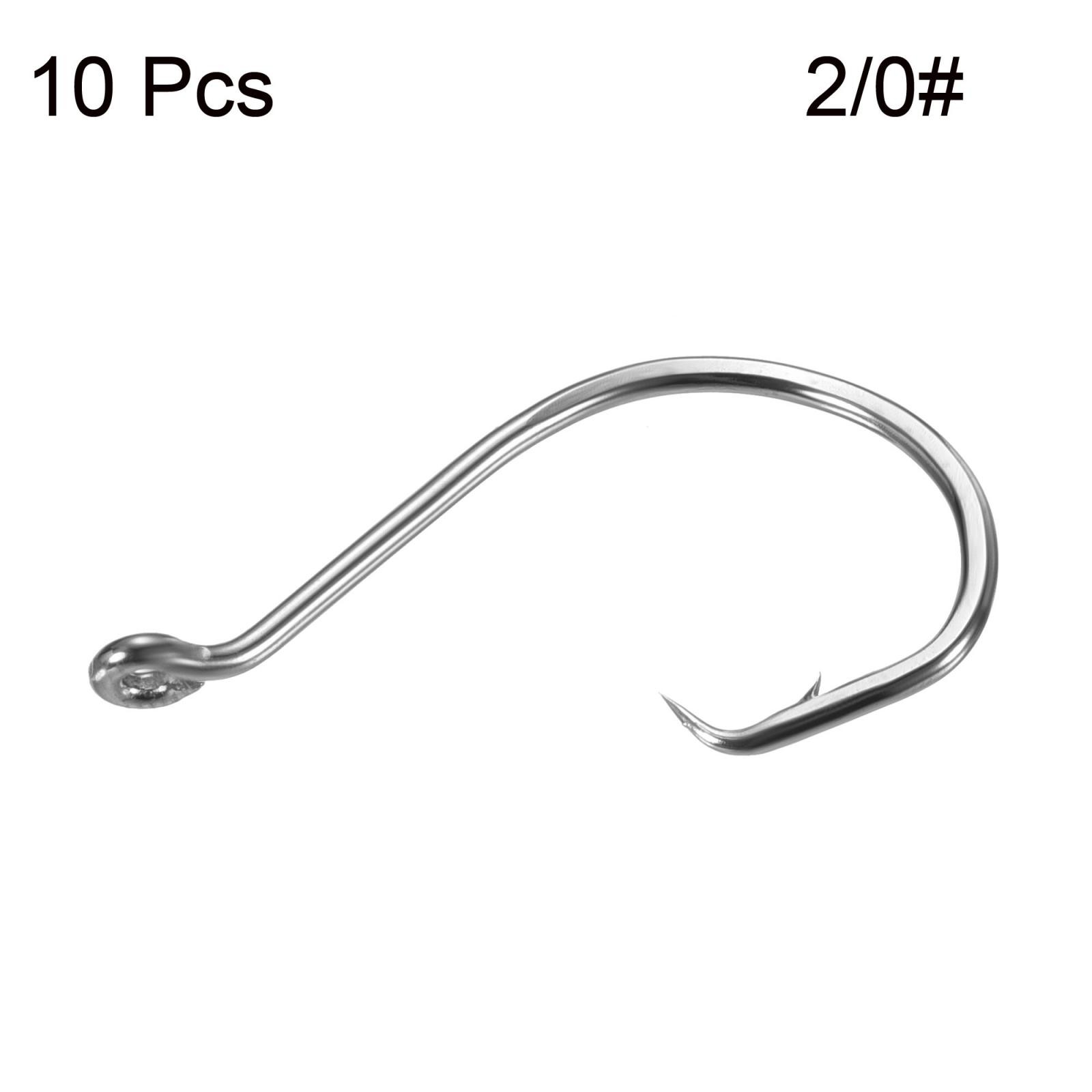 10Pcs 2/0# Fishing Circle Hooks Carbon Steel Offset Hooks w Barbs Black