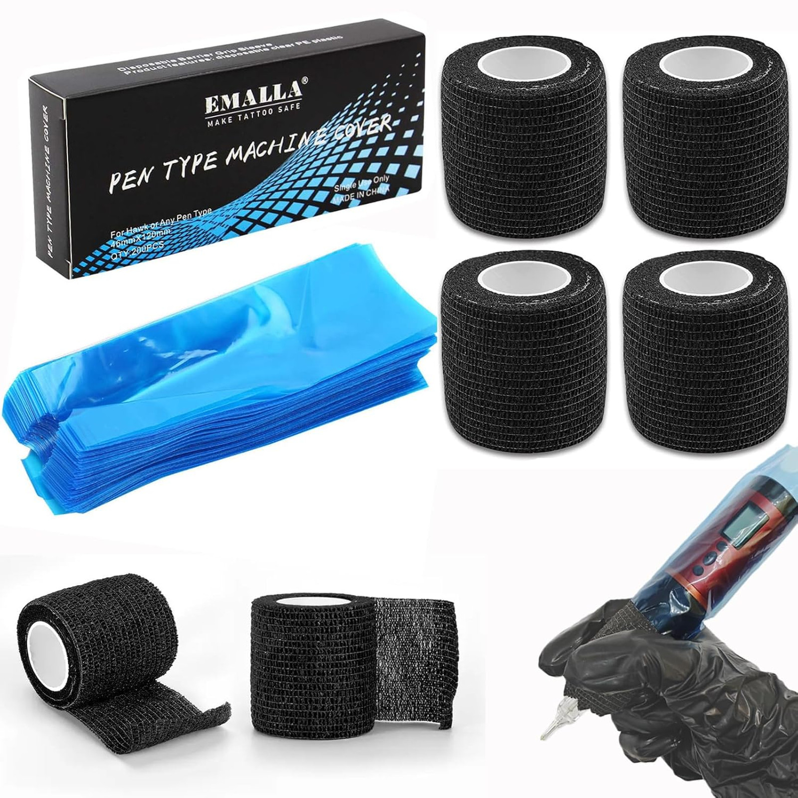 Tattoo Machine Covers 200 Pack Grip Tape 4 Sheets Professional Tattoo Supplies