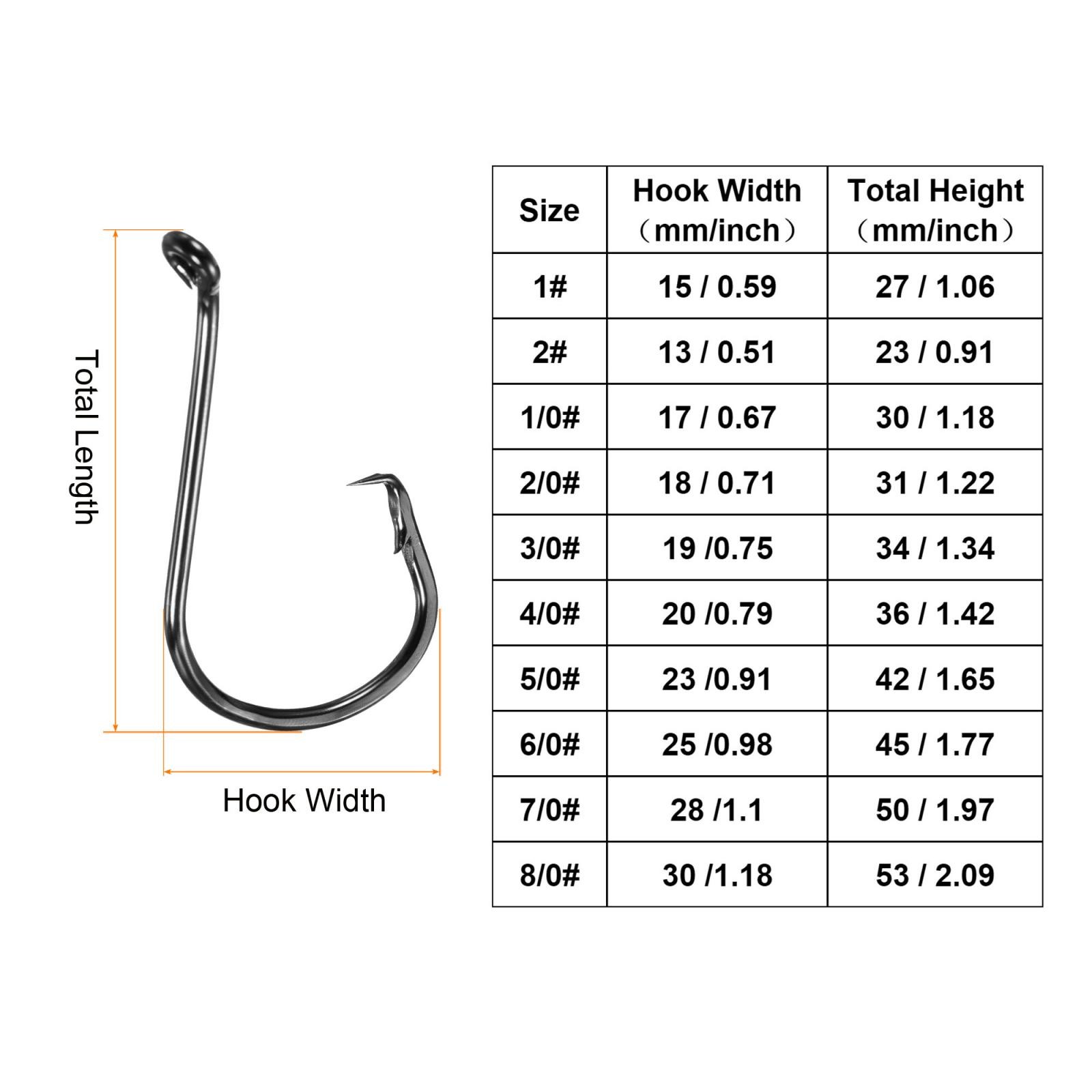 10Pcs 2/0# Fishing Circle Hooks Carbon Steel Offset Hooks w Barbs Black