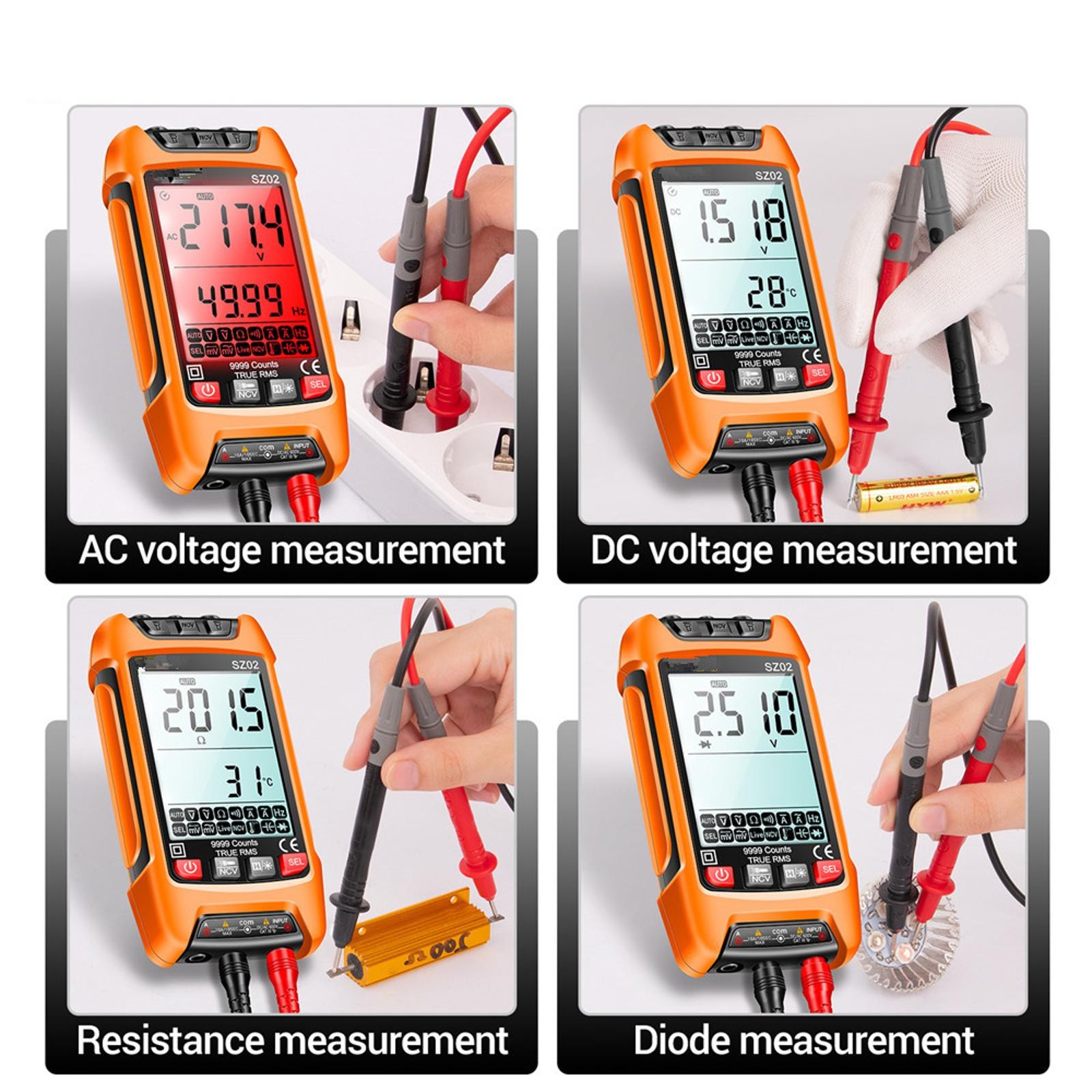 Digital Multimeter 9999 Counts True RMS Auto Electrical Capacitance Meter Temp,