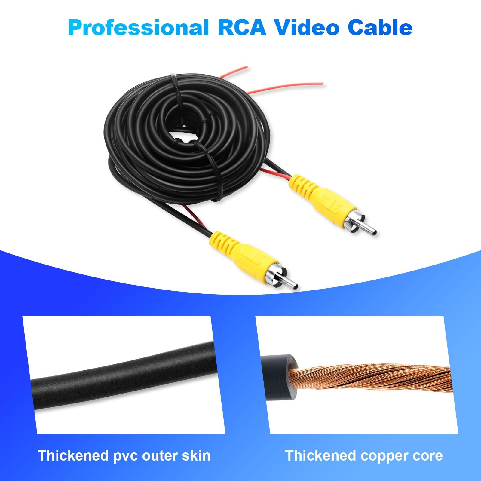 19.6FT Backup Camera RCA Video Extension Cable Reverse Car AV Cord With Wire