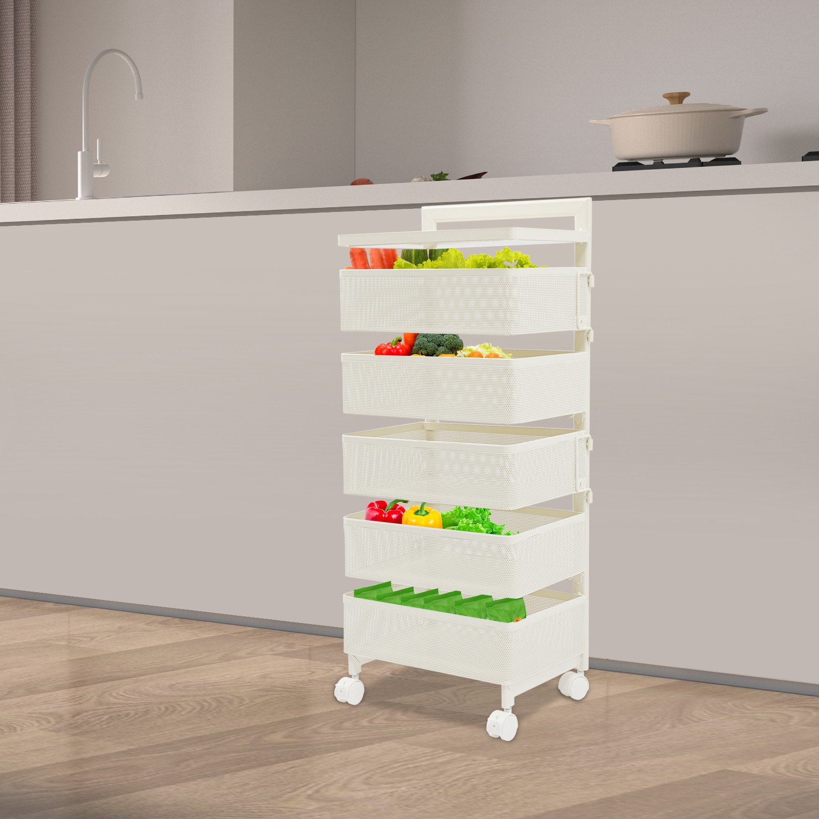 Rotating Storage Rack, Kitchen Organizer With Rotating Basket