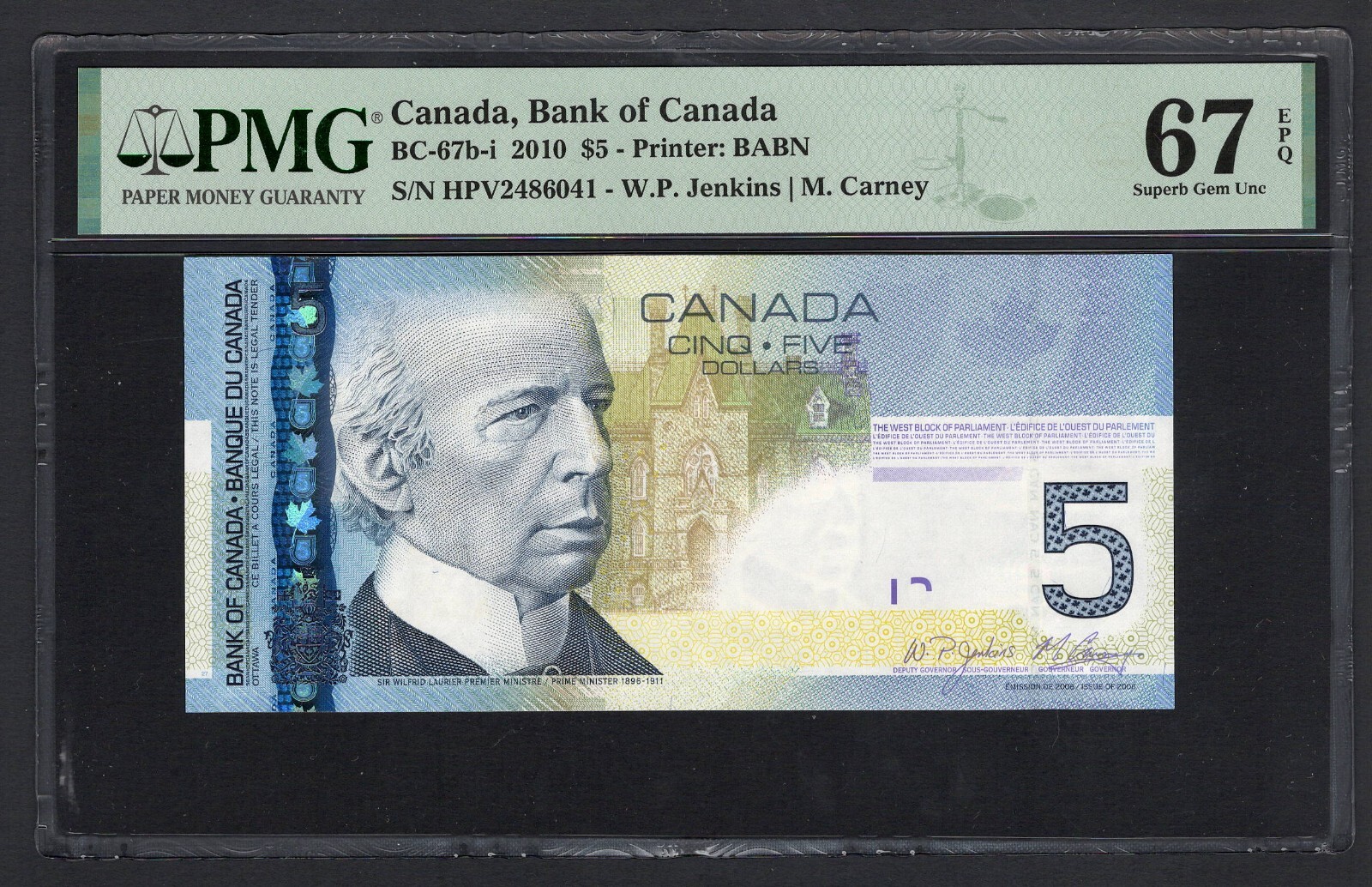 Canada 5 Dollars 2010 BC-67b-i Uncirculated Grade 67