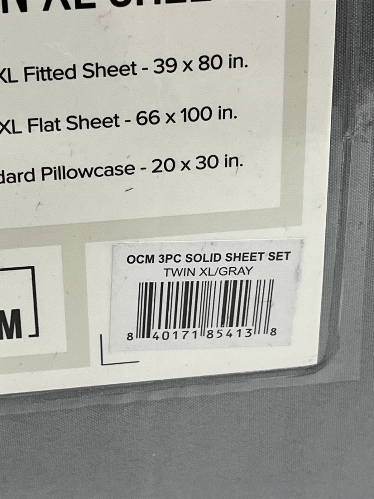 OCM College Dorm Microfiber 3 Piece Sheet Set Twin XL Solid Gray - New & Sealed