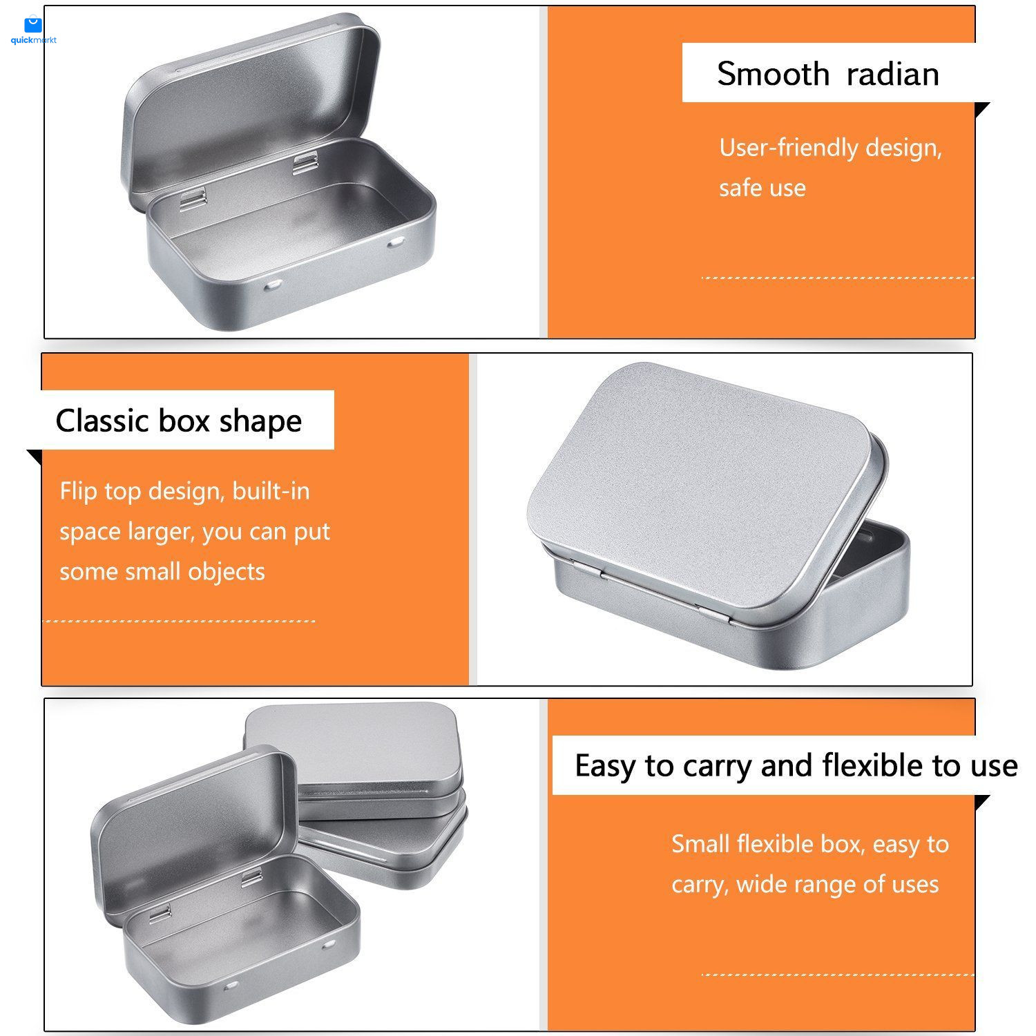 Hotop 3 pack 3.75 x 2.45 x 0.8 Inch Metal Rectangular Empty 3 Pack, Silver