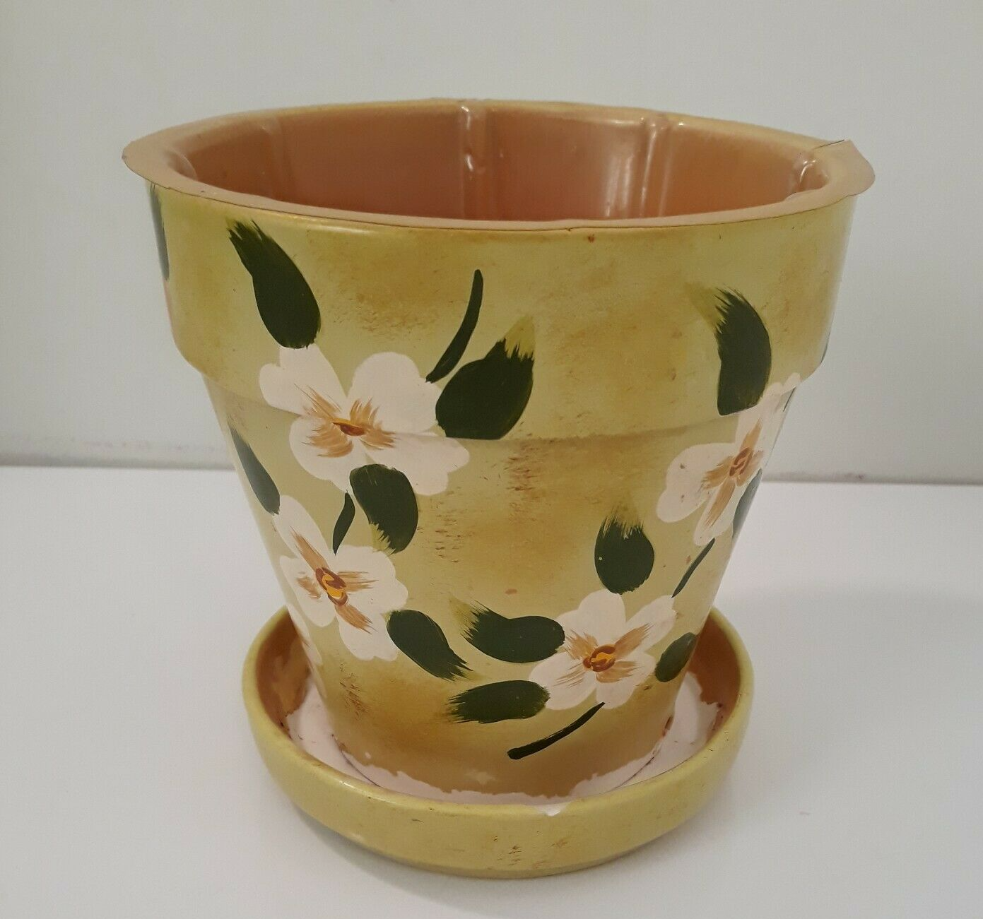 Flowerpot Ceramic Planter Attached Base Plastic Liner FTD 5.5" Tall 5.5" Opening