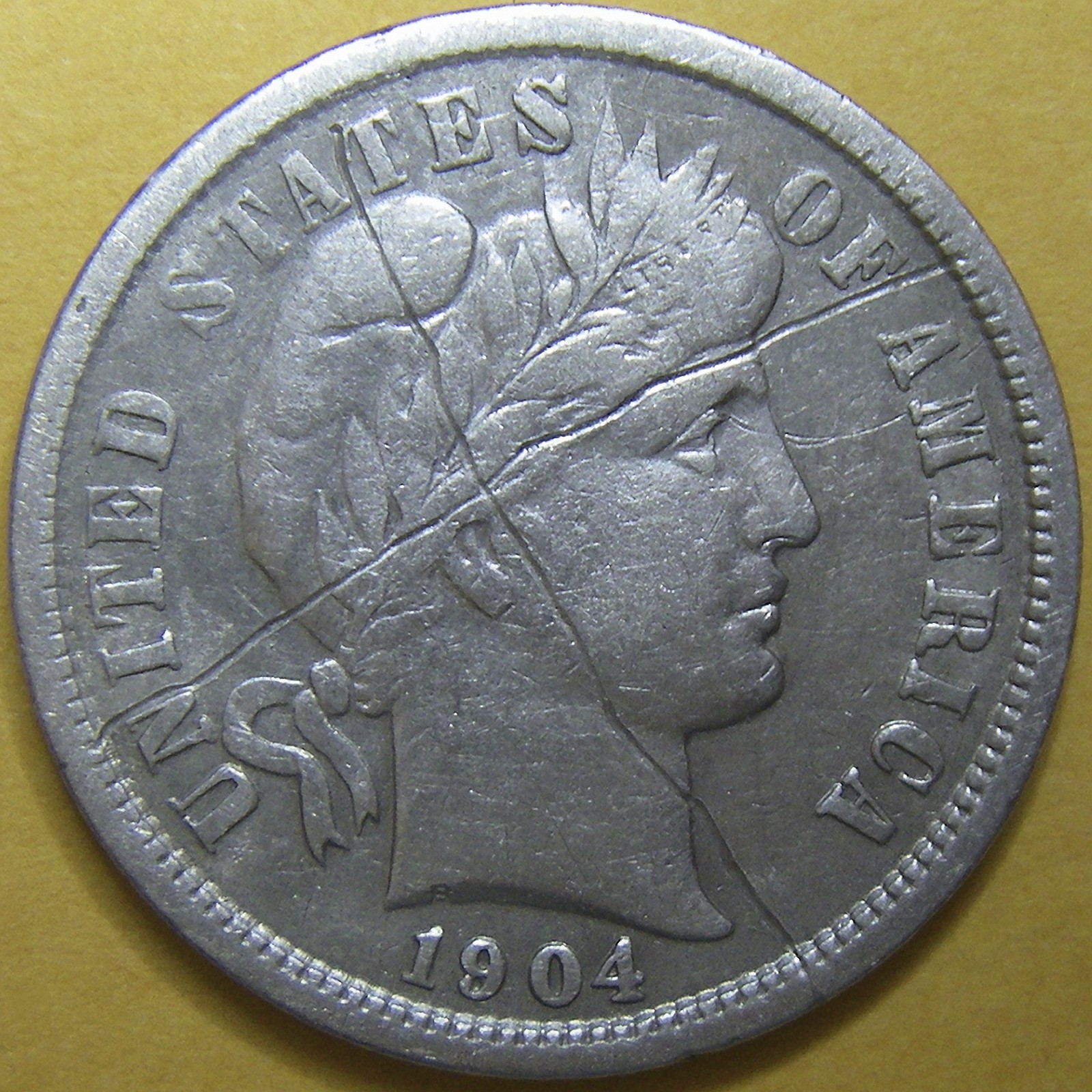 1904 Barber Dime - 90% Silver - Damaged