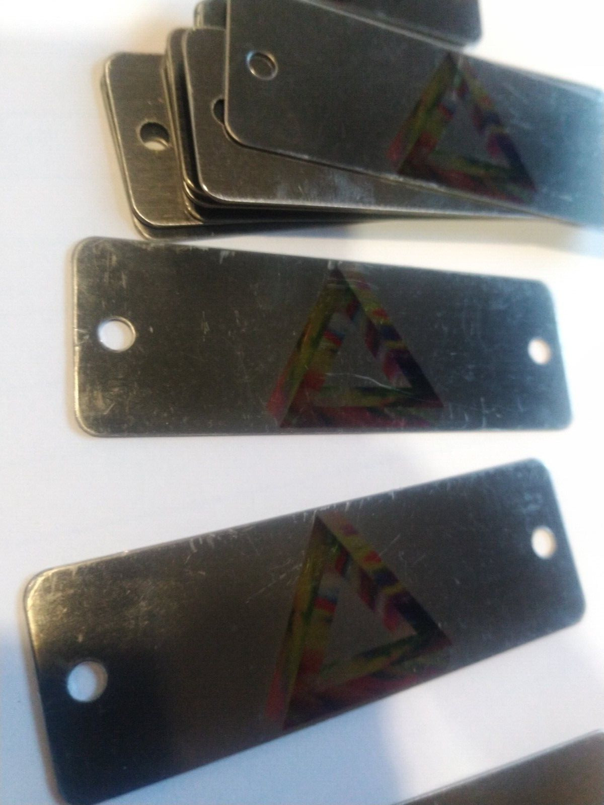 50) *NEW* Stainless Steel Blank Name Plates Satin with Prizm etched 3"x 1" Cheap