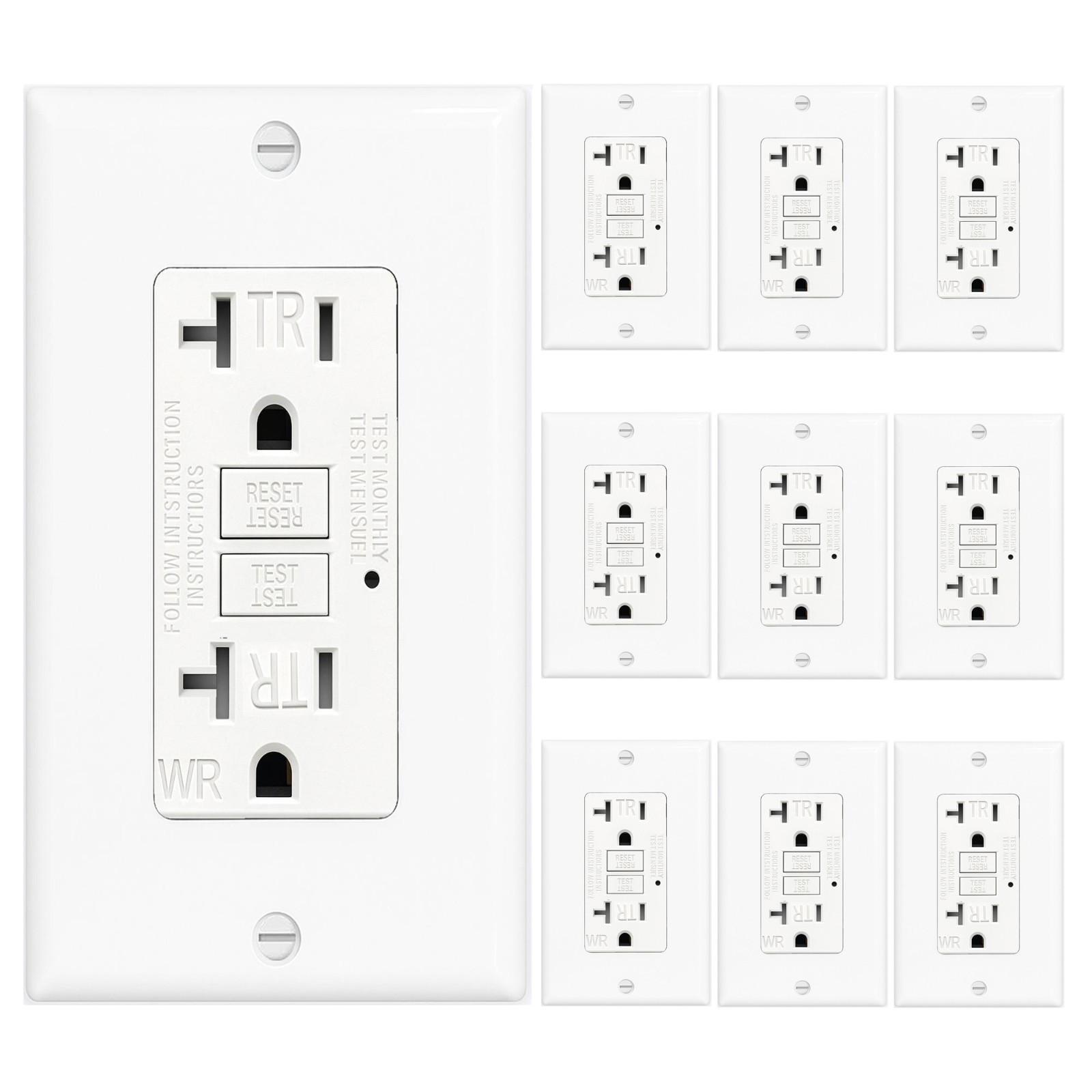 10PK GFCI 20AMPGFI Safety Outlet Receptacle w/ Wall Plate LED Indicator TR WR
