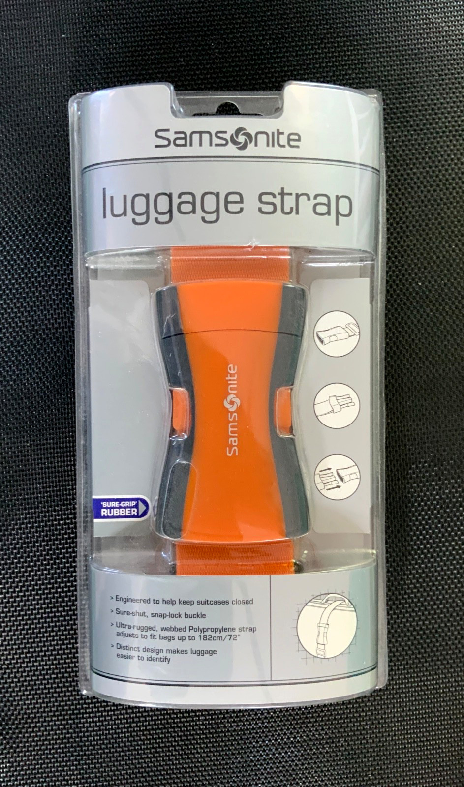 NEW Samsonite LUGGAGE STRAP Neon Orange Adjusts to 182cm / 72"  MINT in Pkg