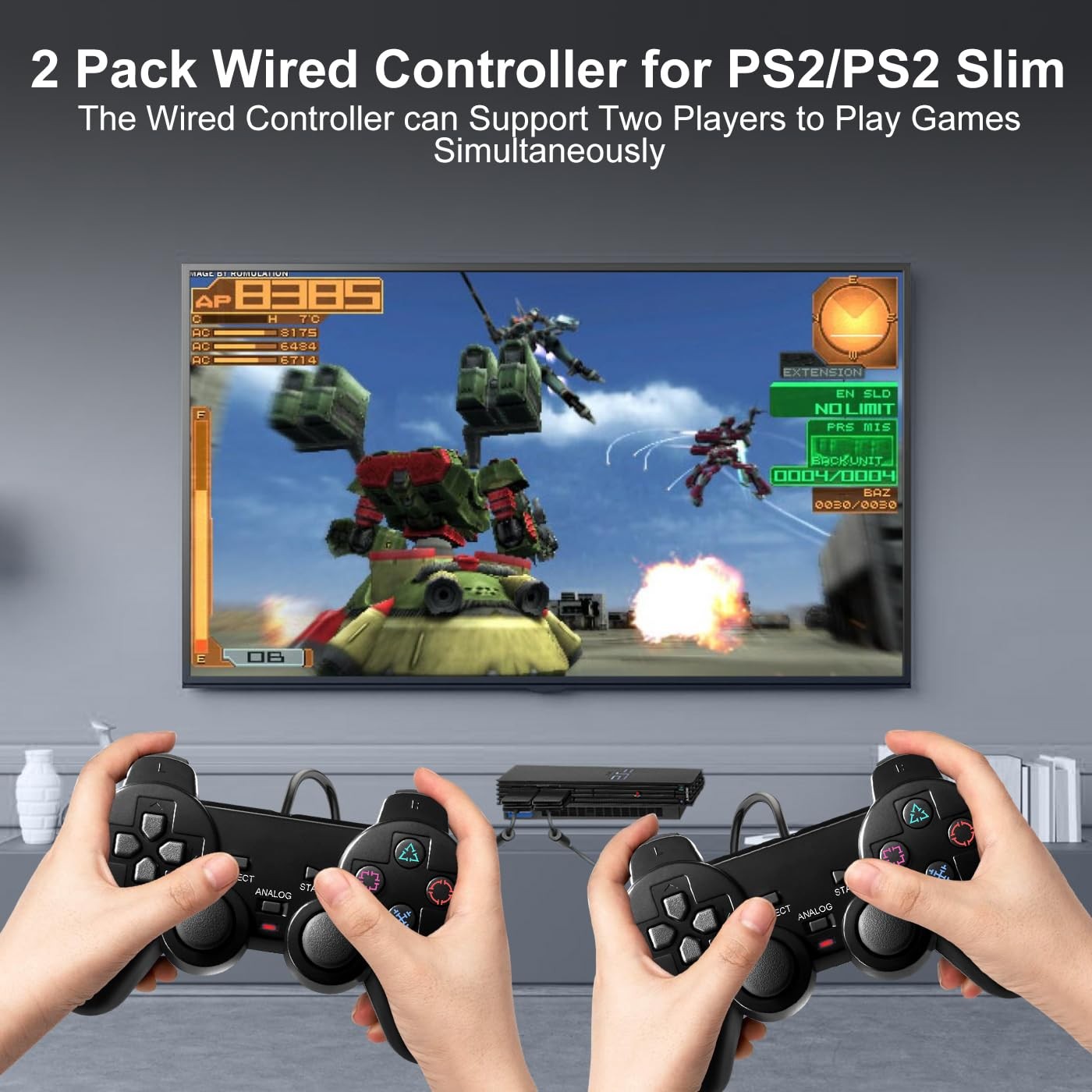 Wired PS2 Controller 2 Pack for PS2, PS2 Slim, PS1 with Dual Vibration Feature