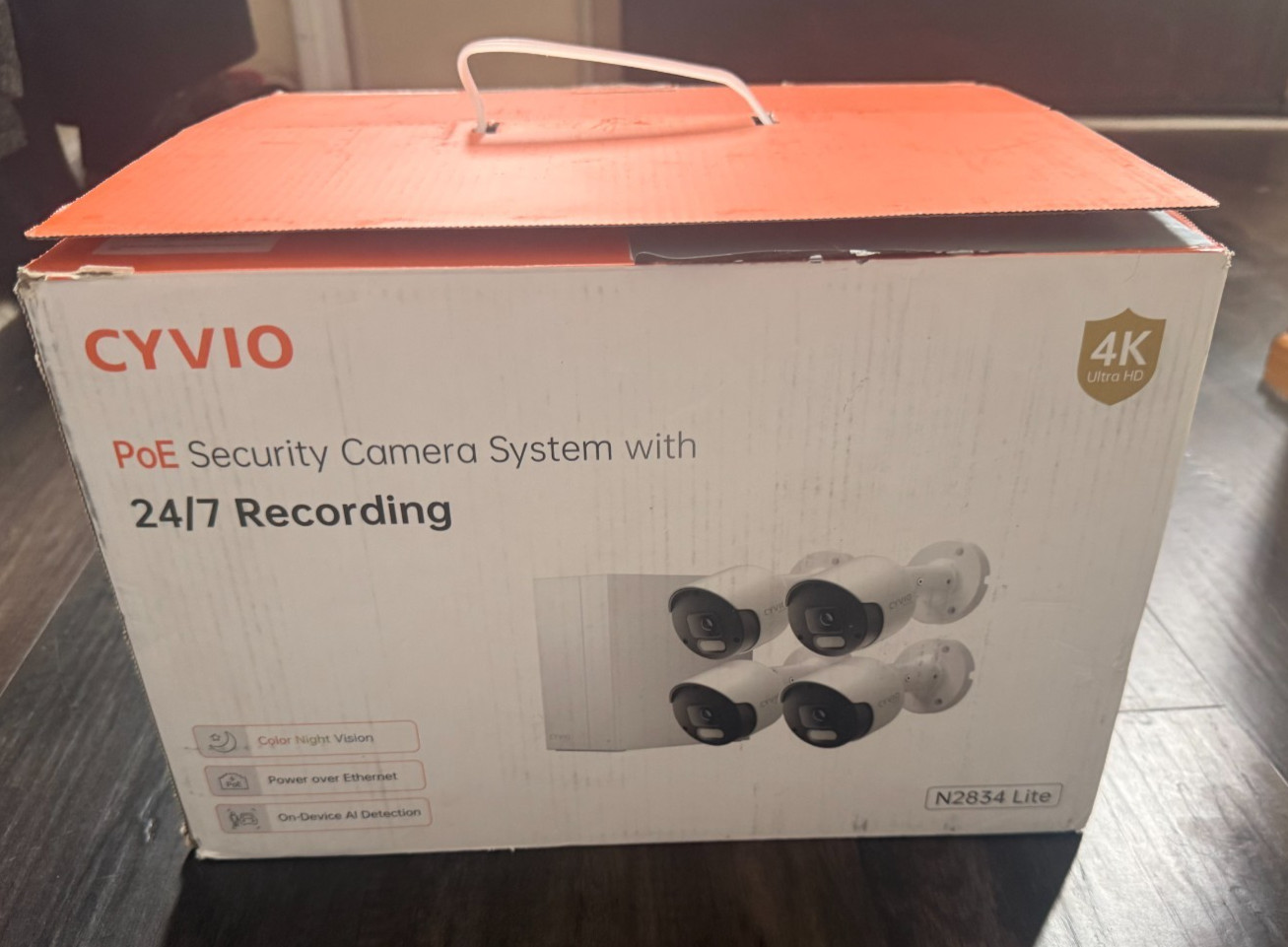 CYVIO 4K PoE Bullet Security Camera System, Smart AI, 8CH NVR w/ 2TB HDD, 4 cam