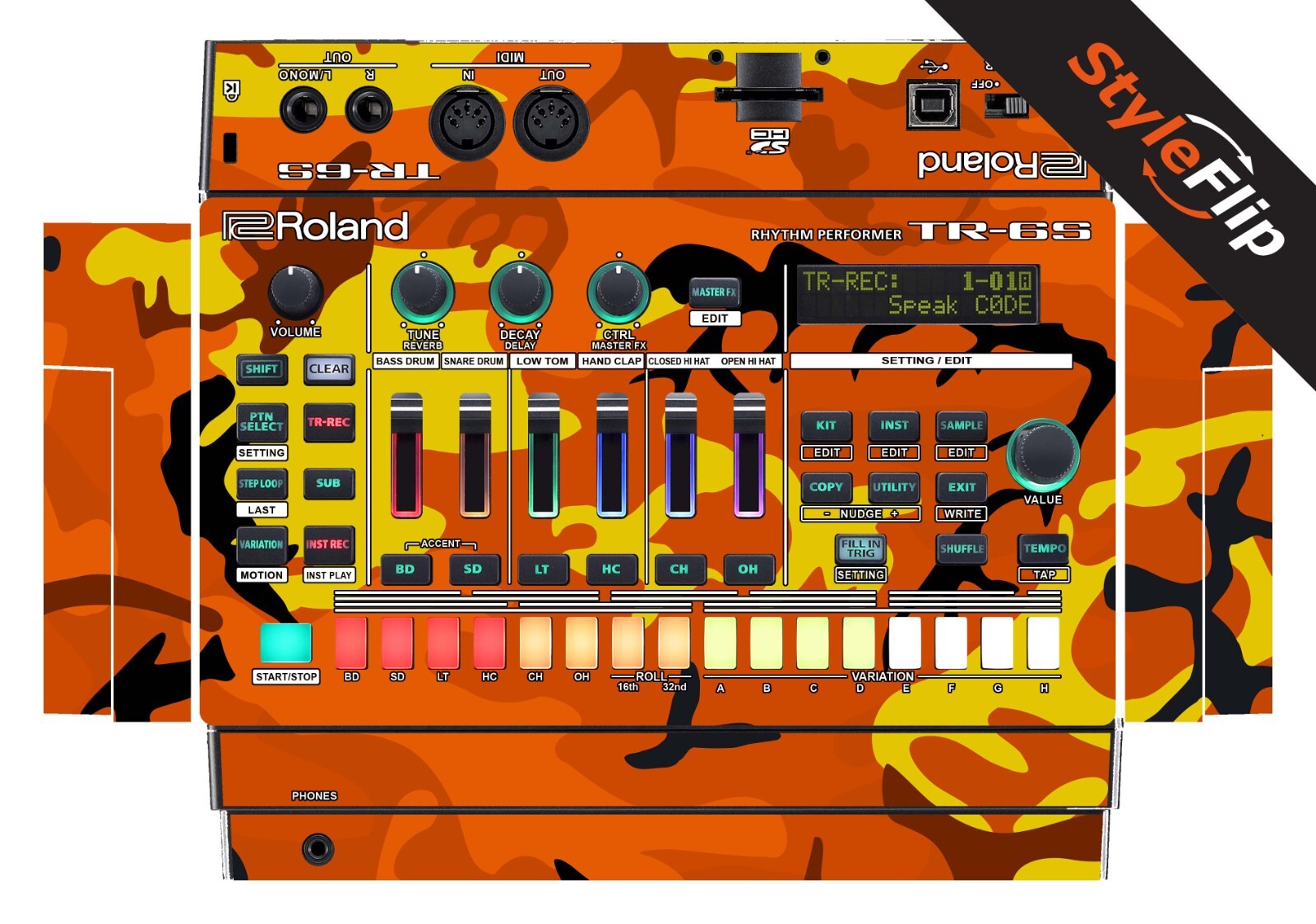Roland TR-6S Skins | Orange Camo | Protective Decal | StyleFlip Skins