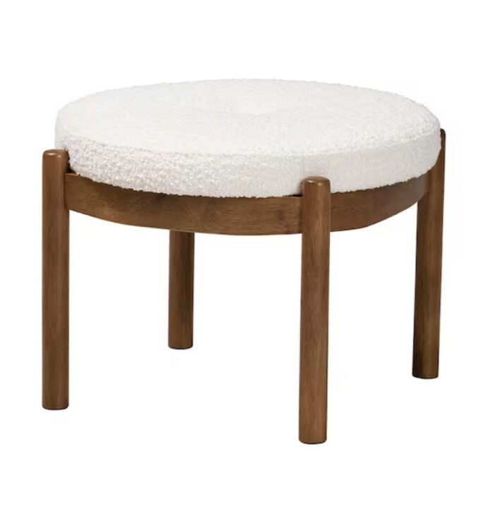 Baxton Studio Iliana White and Walnut Brown Fabric Ottoman Footstool
