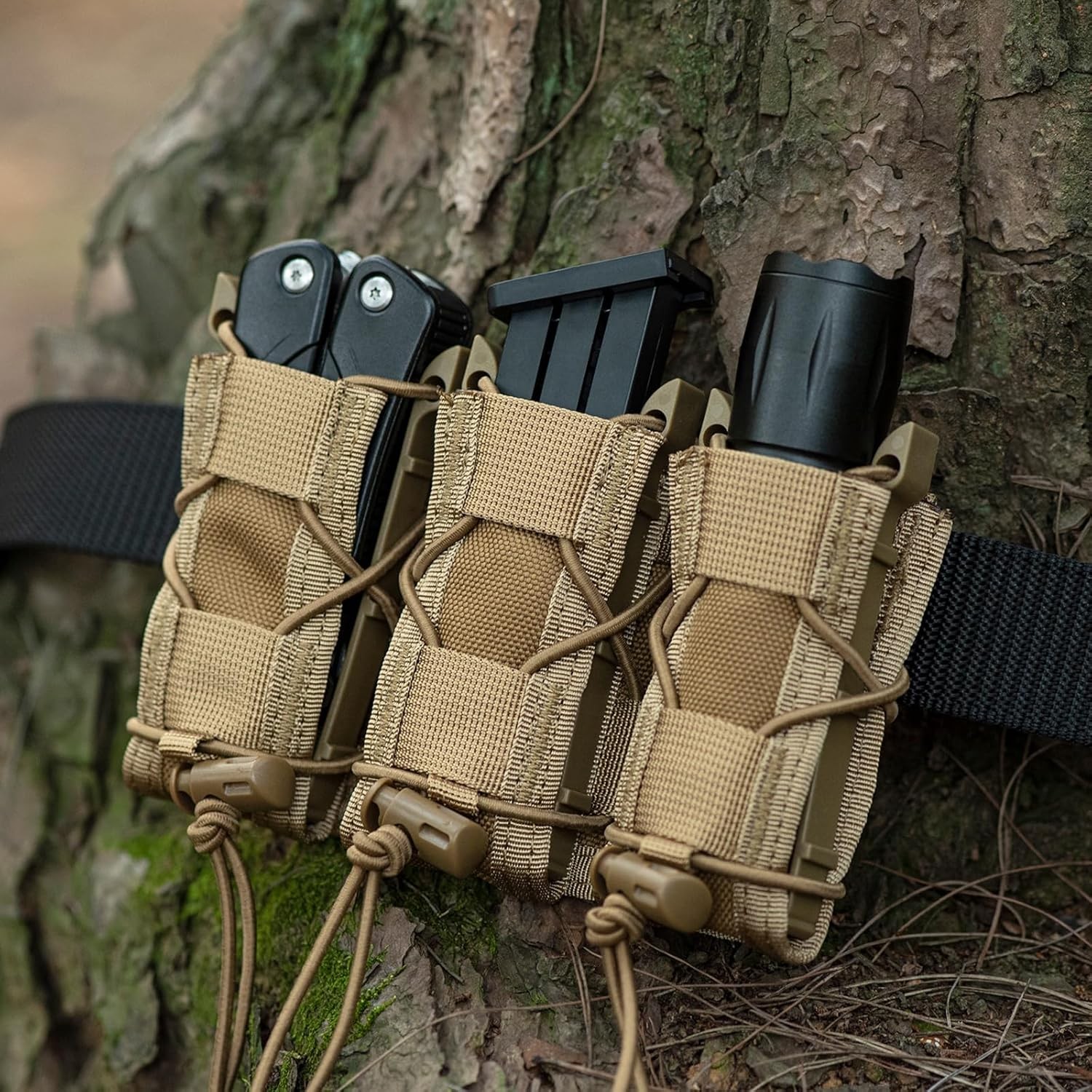 Triple 45acp Open-top Mag Pouch Molle 9mm Tactical Magazine Flashlight Holster
