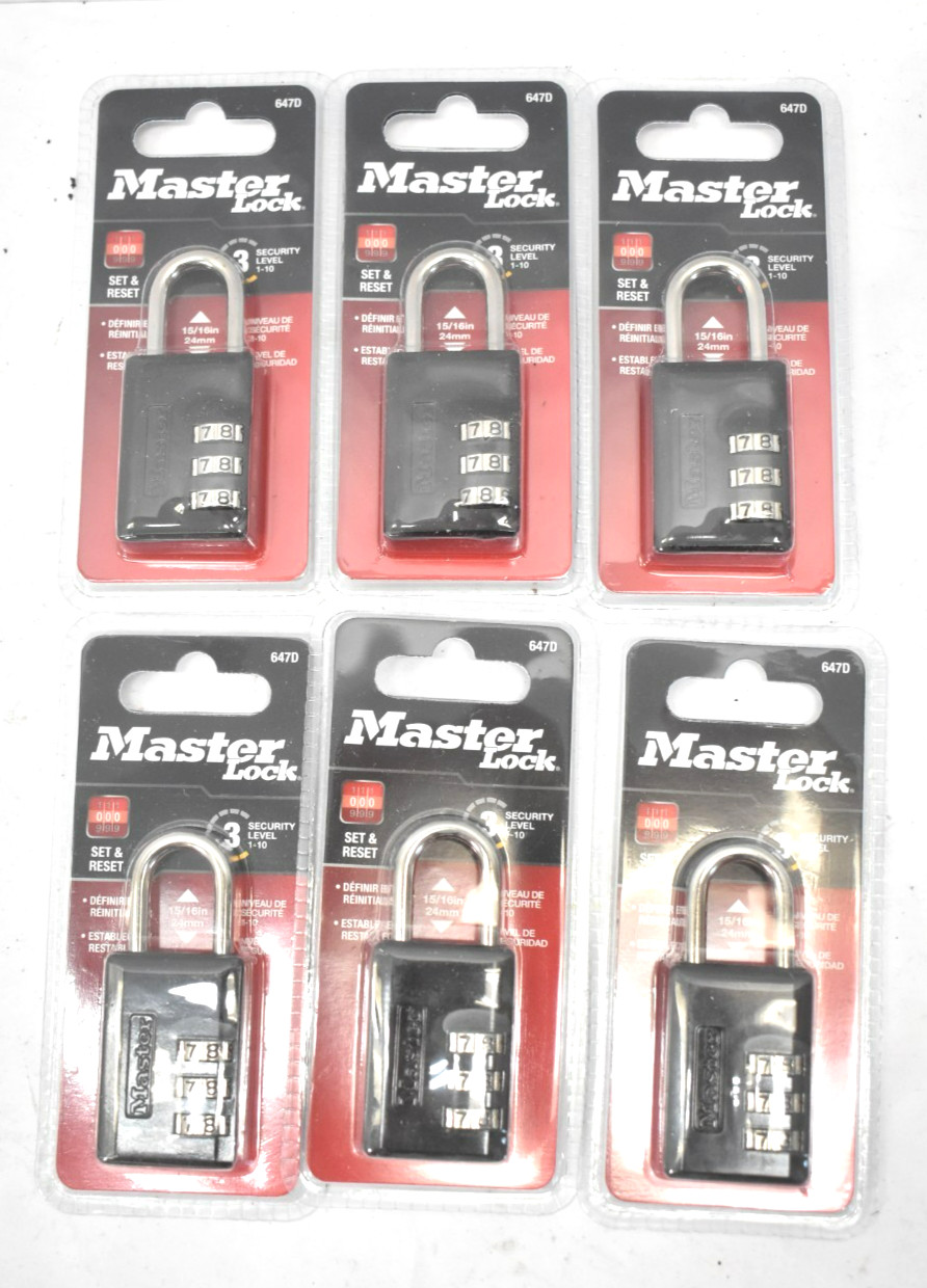 Lot of 6 Master Lock 647D Set Your Own Combination Padlocks 1-3/16" 647D