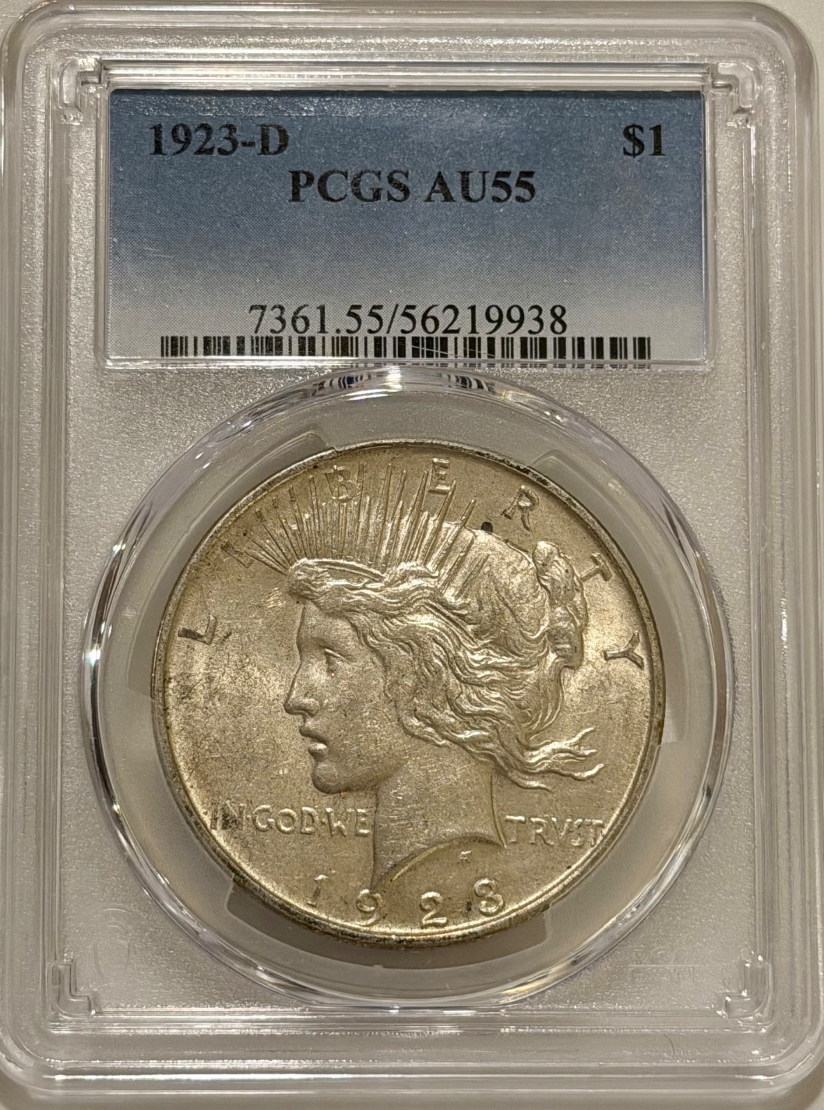 1923 D Peace Silver Dollar PCGS AU55 Better Date Peace