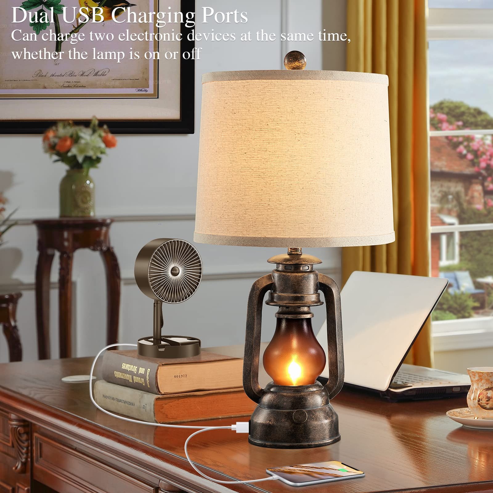 RORIANO Farmhouse Lantern Table Lamps 22-Inch, Bronze - 22''