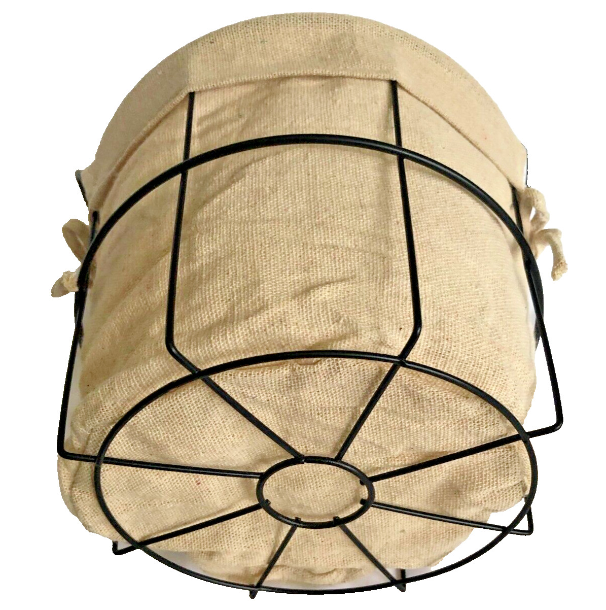 Black Circular Basket With Light Weight Burlap Fabric 8" Diameter