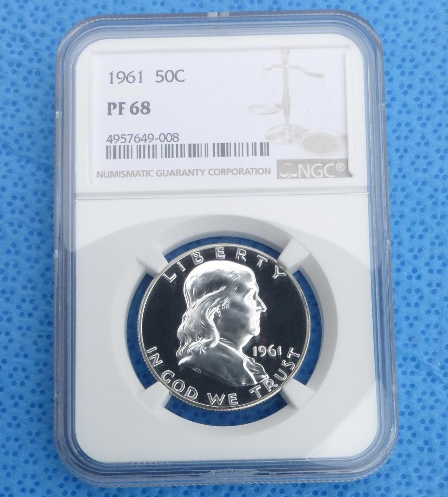 1961 NGC PF 68 Franklin Silver Half Dollar, Proof 68, United States of America