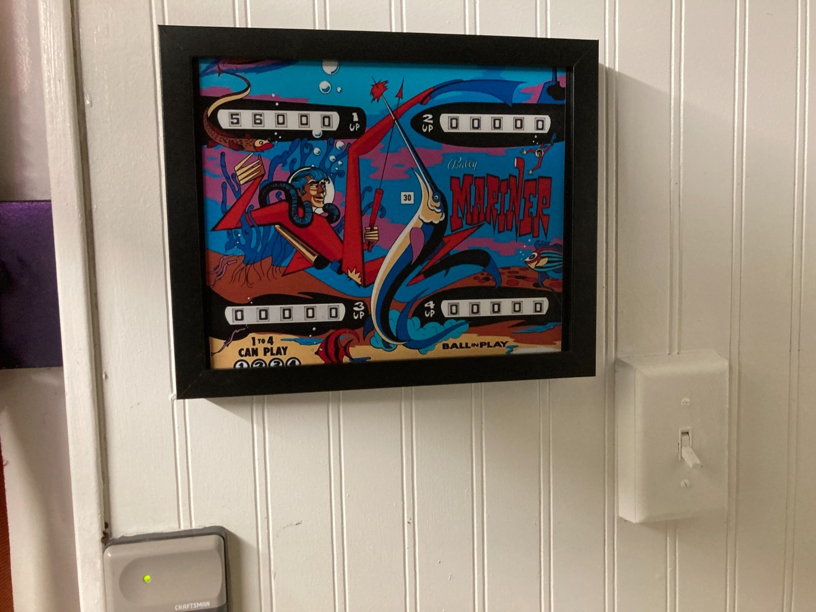 Retro Glow Pinball Art | 8"x 10" Illuminated Framed Print - "MARINER" - 1971