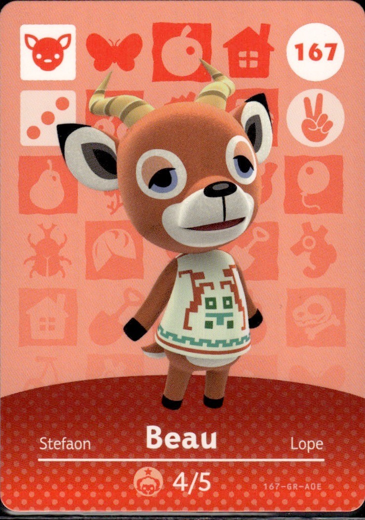167 Beau Amiibo Card 167 Series 2 Animal Crossing Nintendo Switch NA Region