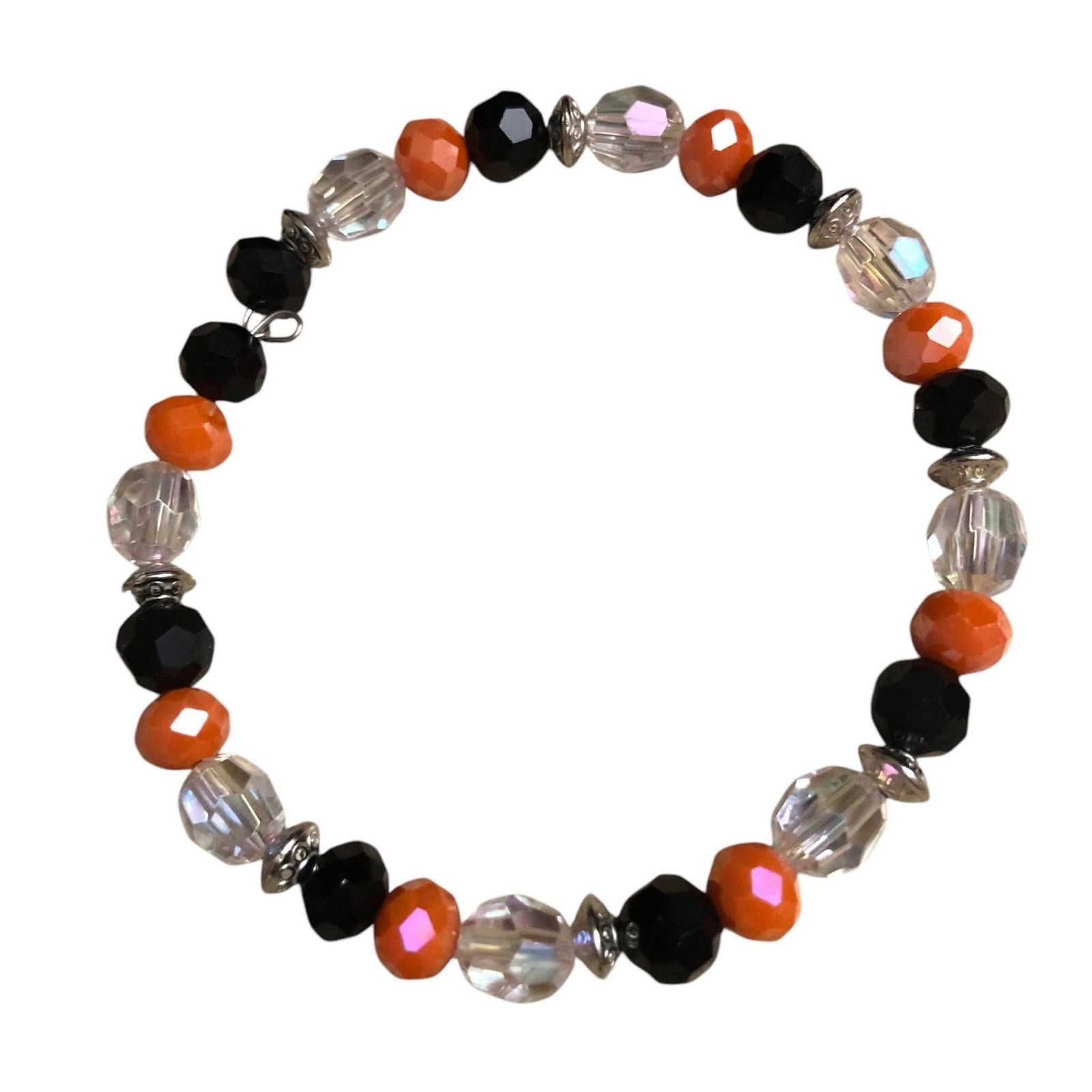 Beaded Bangle Bracelets Pair Handmade Black and Orange