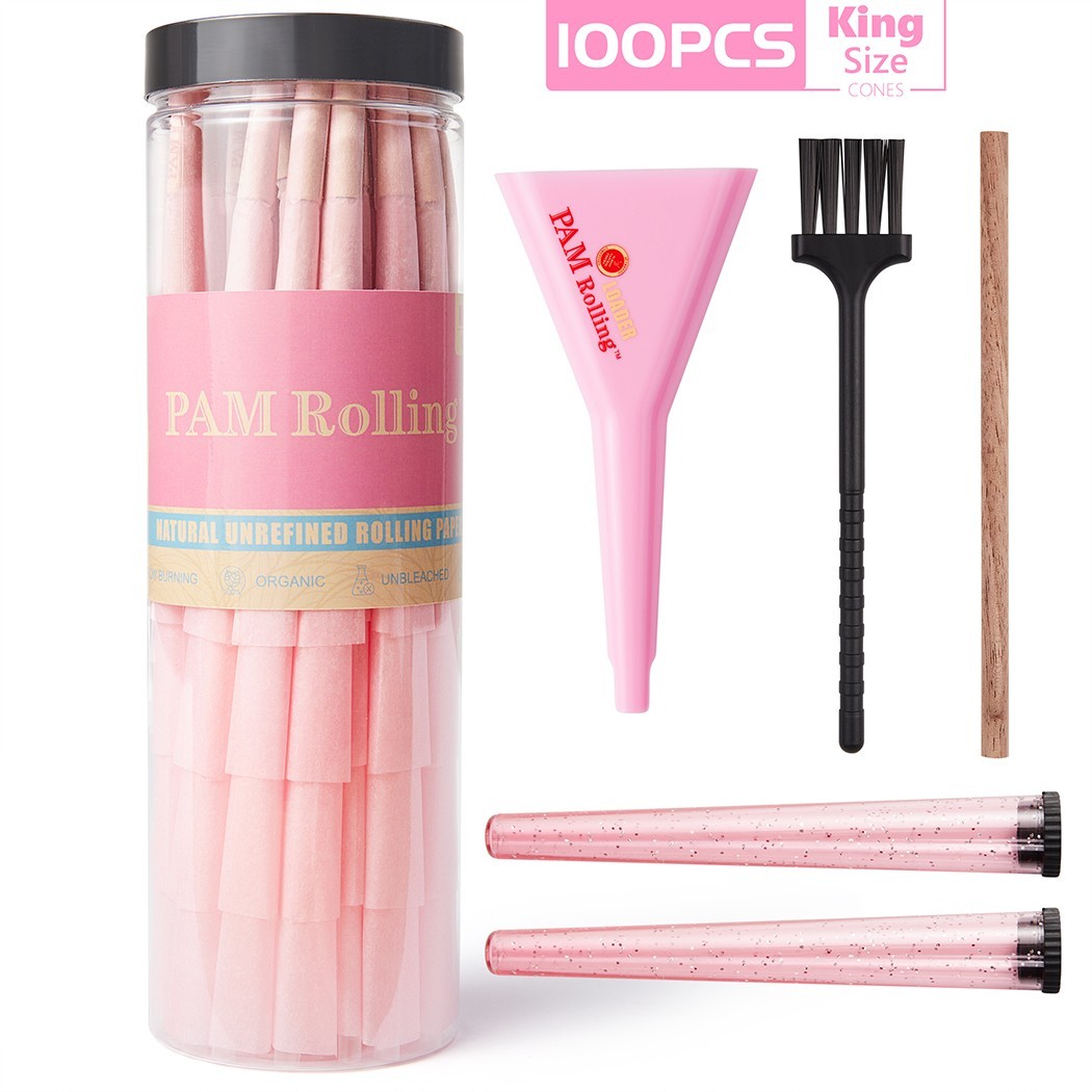 100Pack King Size W/Filter Tip Pre Rolled Cones with Cone Loader Stick and Tubes