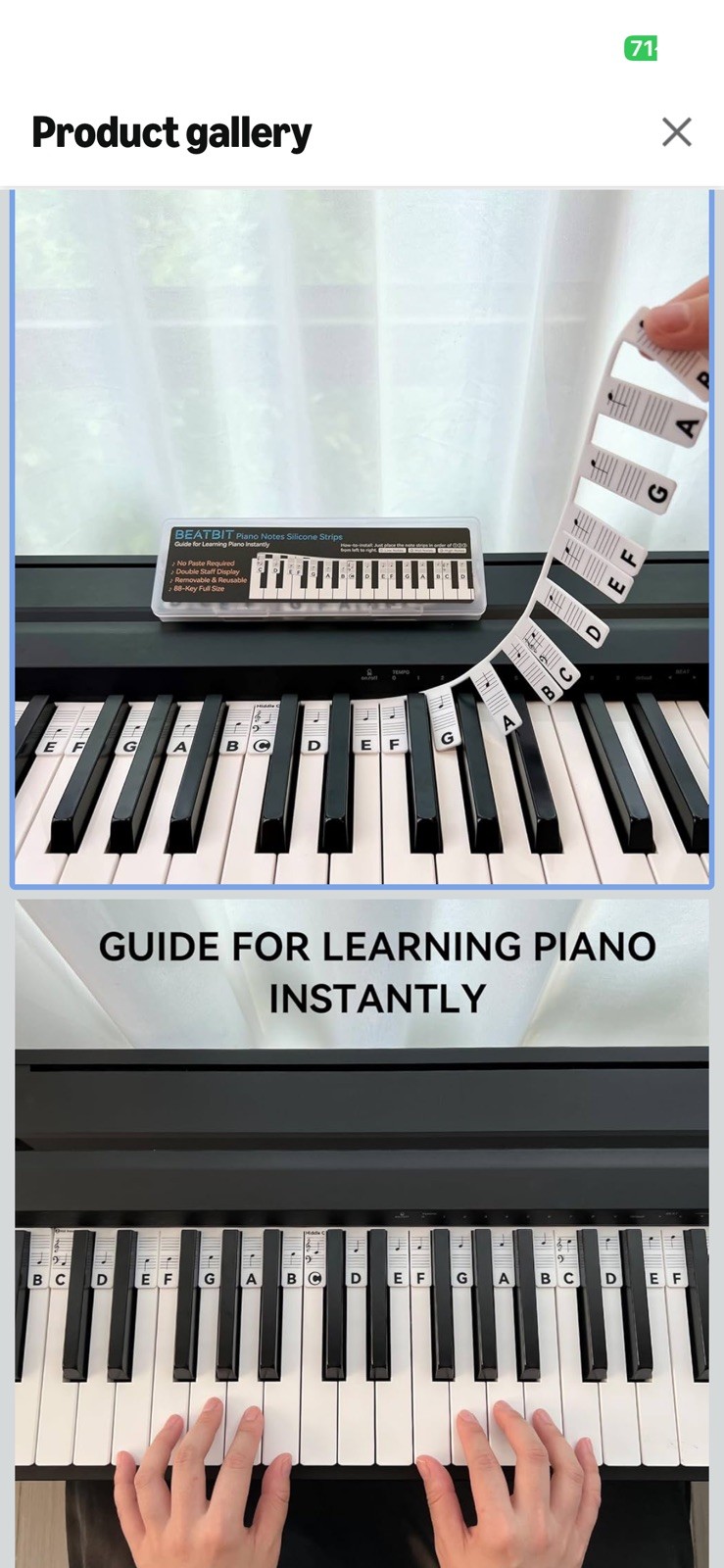 Piano Notes for Beginner, Removable 88-Key Full Size Piano Labels, 61 Key Sil...