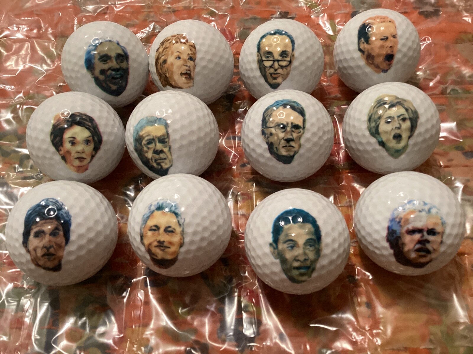 DEMOCRATS 12 GOLF BALLS;CLINTONS,OBAMA,PELOSI,OBAMA,REID,KERRY,CARTER,more/NO PH