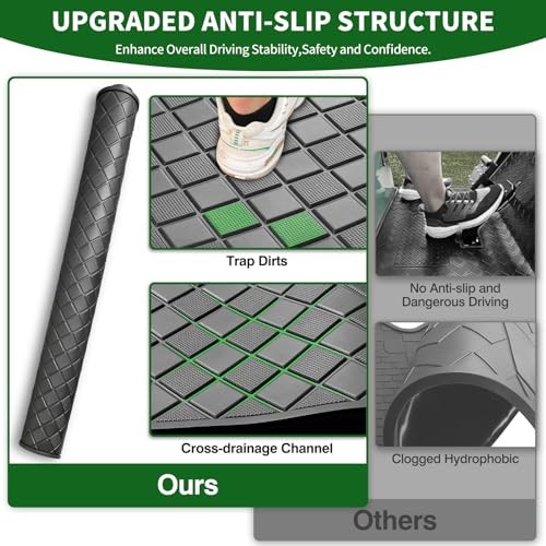 Golf Cart Floor Liner Mat 8mm Thick Rubber Full Coverage Fit for Black Trim