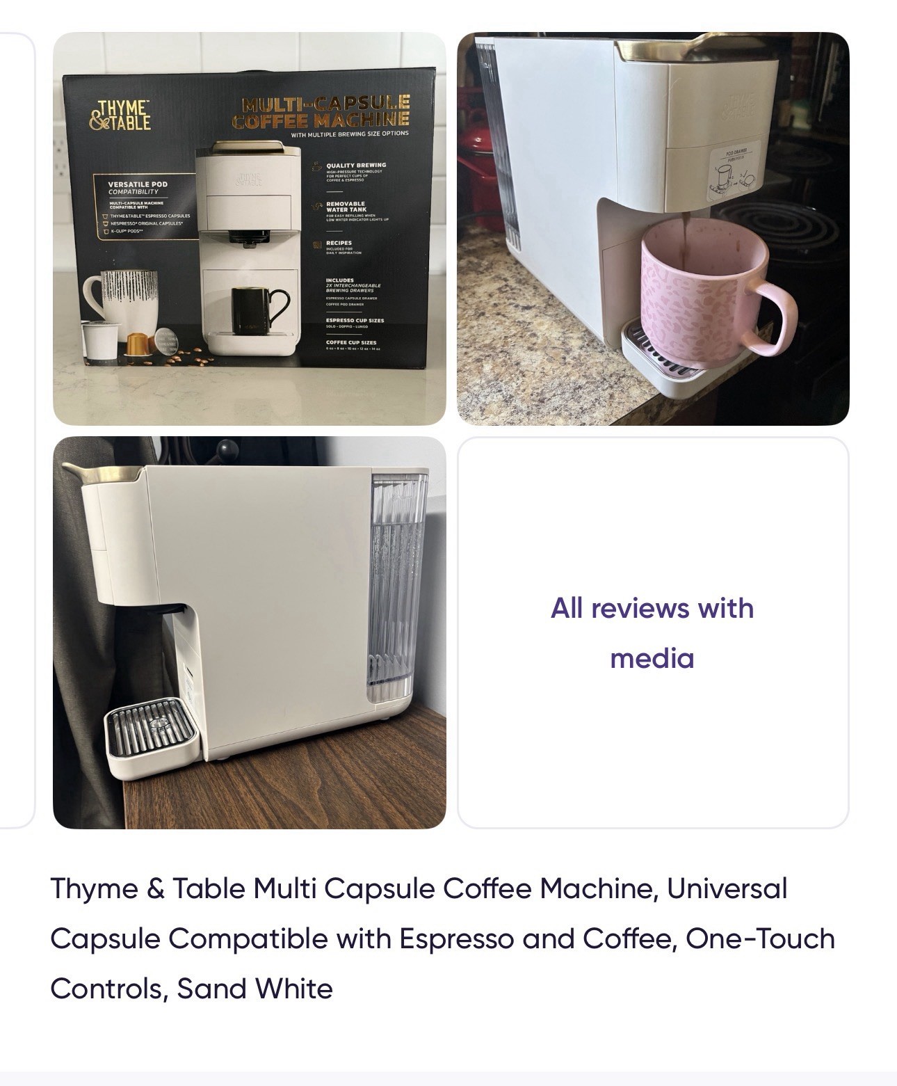 Thyme & Table Multi Capsule Coffee Machine TT1583R One Touch Color Sand White