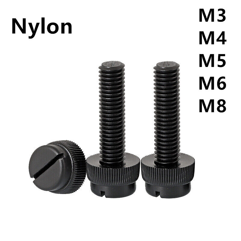 Black Nylon Plastic Slotted Cheese Knurled Head Hand Screws M3 M4 M5 M6 M8