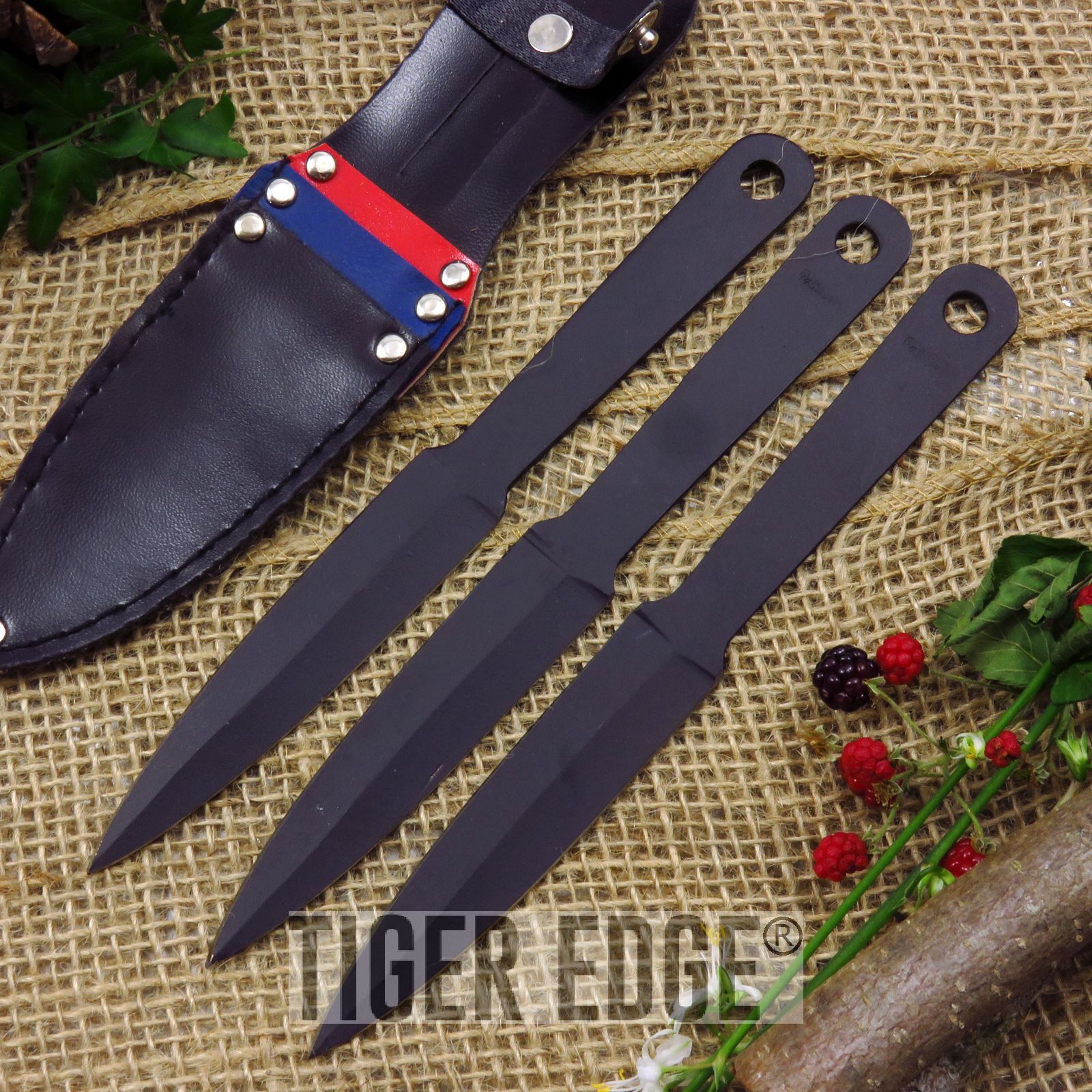 THROWING KNIFE SET  7" Black Arrow Ninja Dart Knives with Leather Sheath 3 Piece