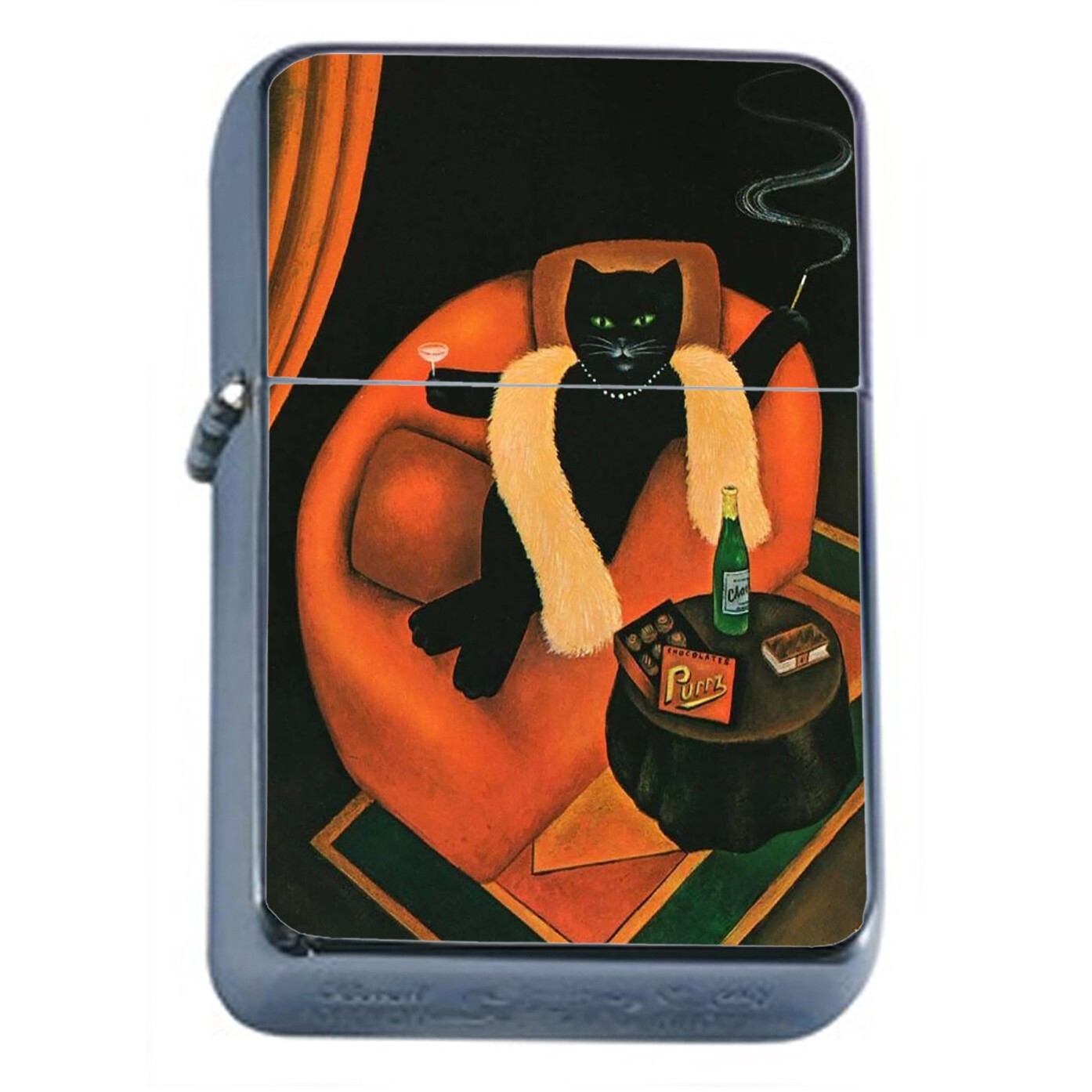Smoking Leisure Cat  Flip Top Oil Lighter Windproof