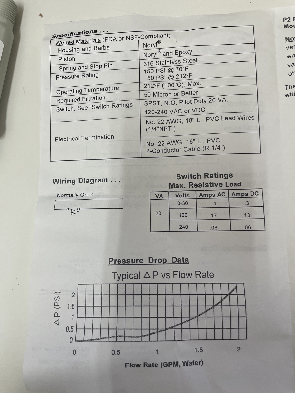 Inline flow switch Dwyer P2-13