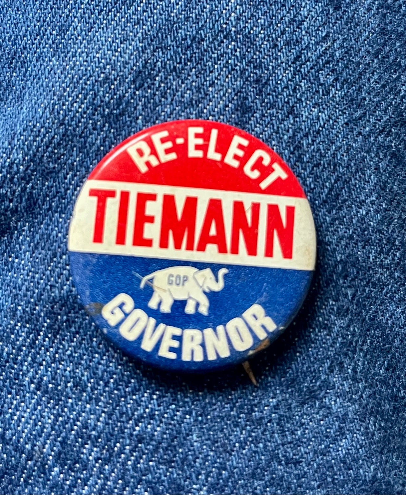 1970's Re-Elect Norbert T Tiemann Governor Nebraska 1 3/8" Litho Remarks