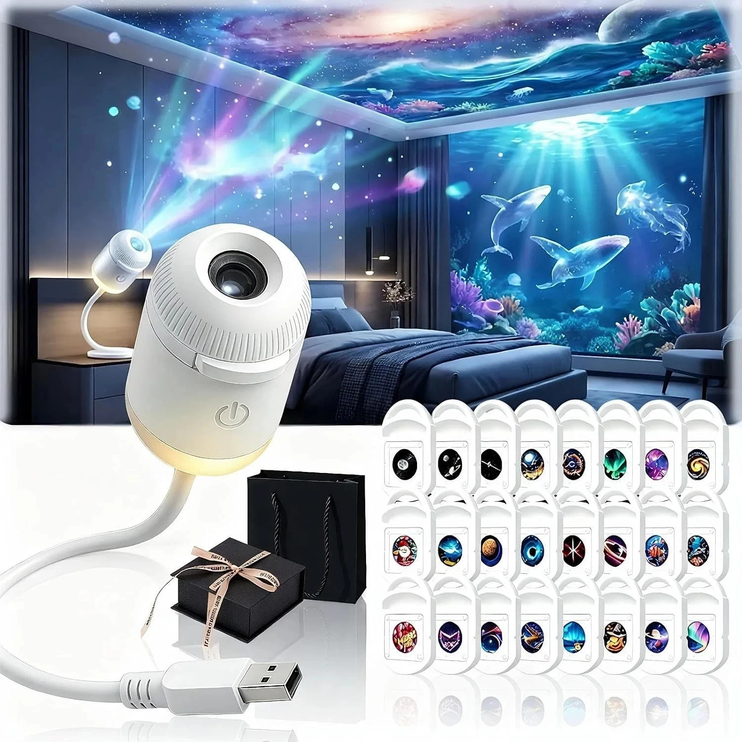 Hd Smart Dynamic 5d Holographic Night Light Projector, 2 In 1 Galaxy Night Light