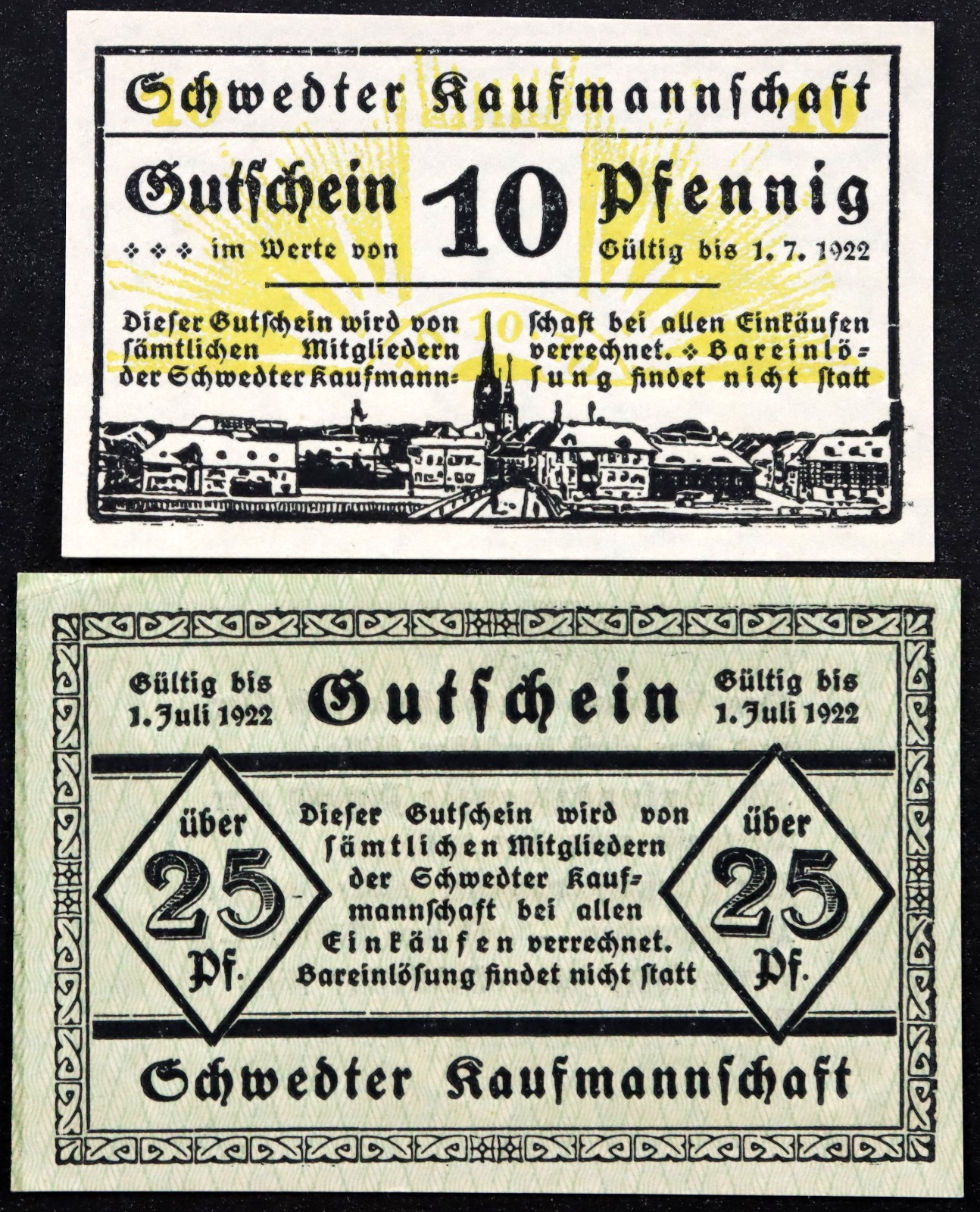 SCHWEDT 1921 "The Nine-Eye is a Tasty Animal" 10+25 Pf German Notgeld