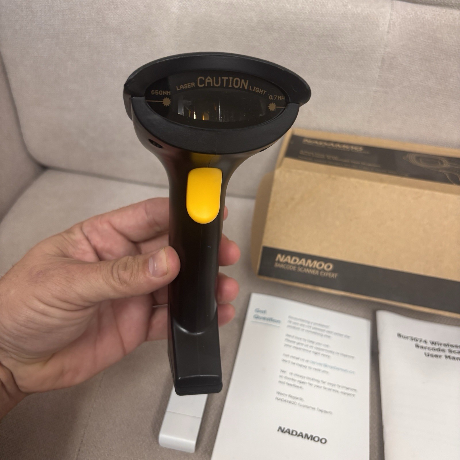 NADAMOO BUR3074 Wireless Barcode Scanner USB Receiver Cable Box