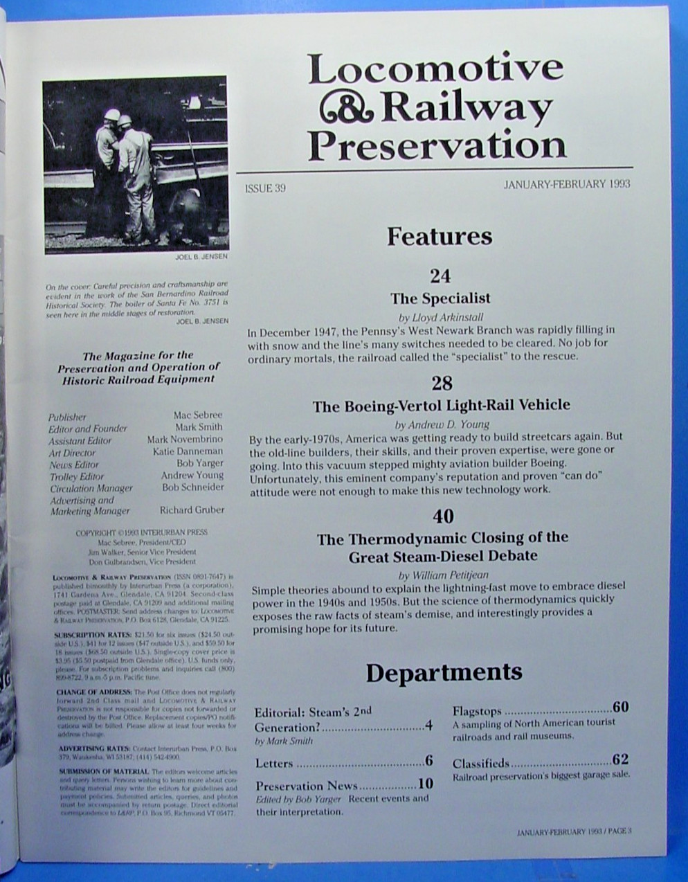 LOCOMOTIVE & RAILWAY PRESERVATION MAGAZINE ISSUE NUMBER 39 JANUARY/FEBRUARY 1993