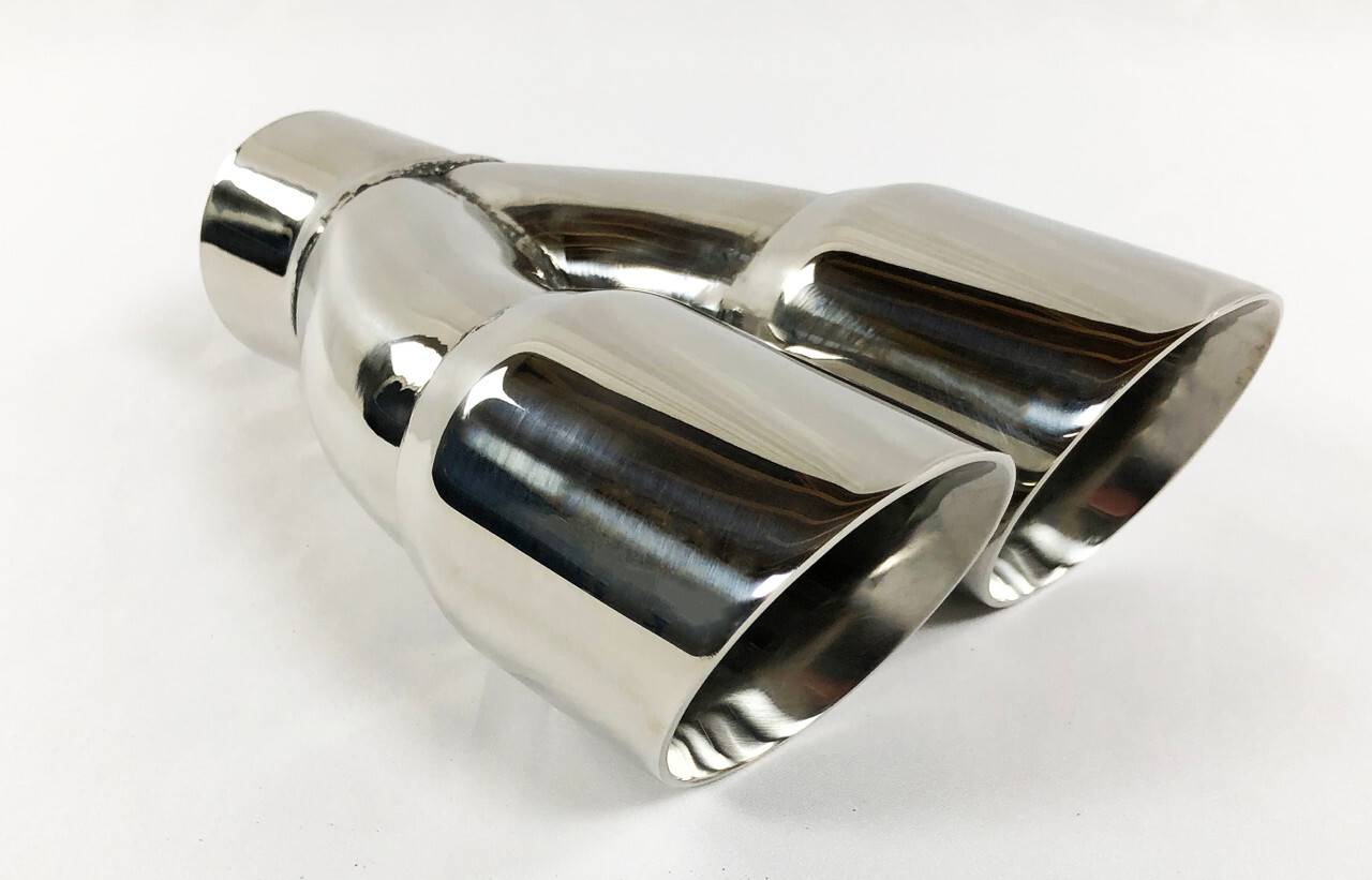 Exhaust Tip 3.00" Inlet Dual 3.00  X 9.50 Long Round Double Wall Stainless Wesdo