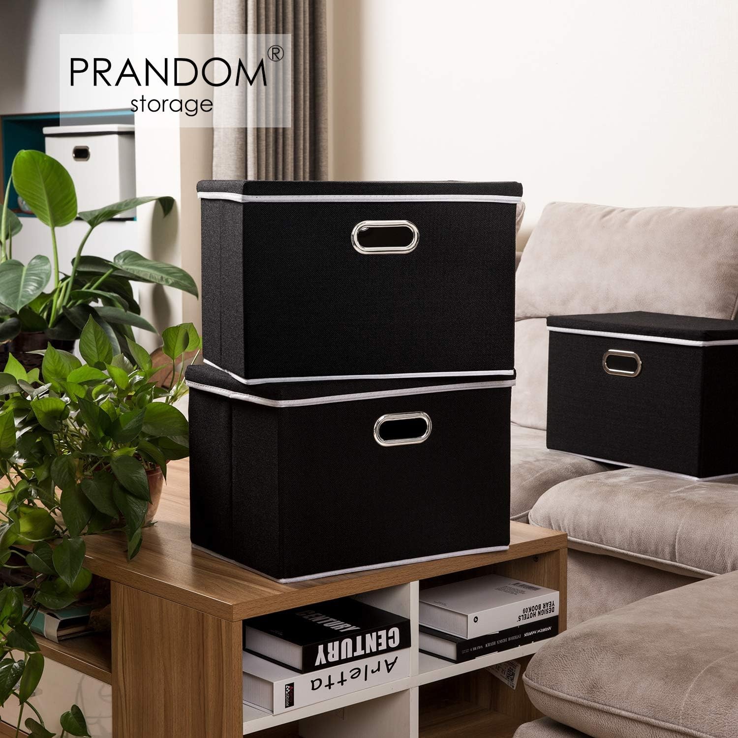 Large Foldable Storage Boxes W/ Lids [3-Pack] Fabric Collapsible Storage Bins