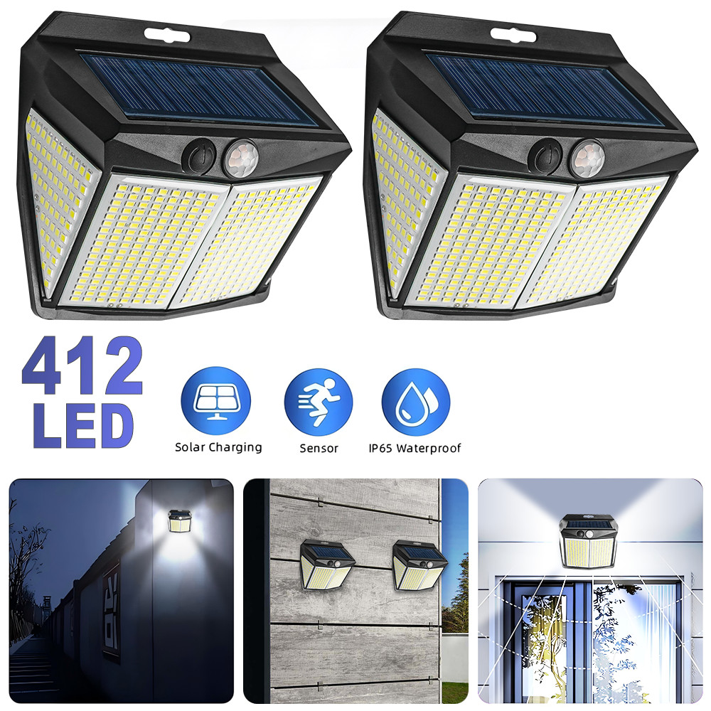 Solar Power 412 LEDS Light PIR Motion Sensor Outdoor Security Lamp Wall Garden