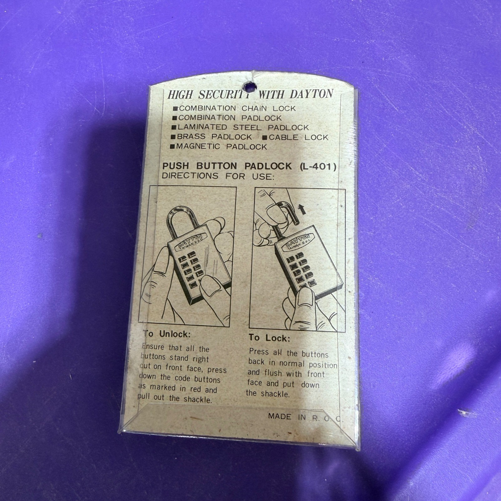 Dayton L-401 Push Button Combination Padlock High Security Vintage Keyless Lock