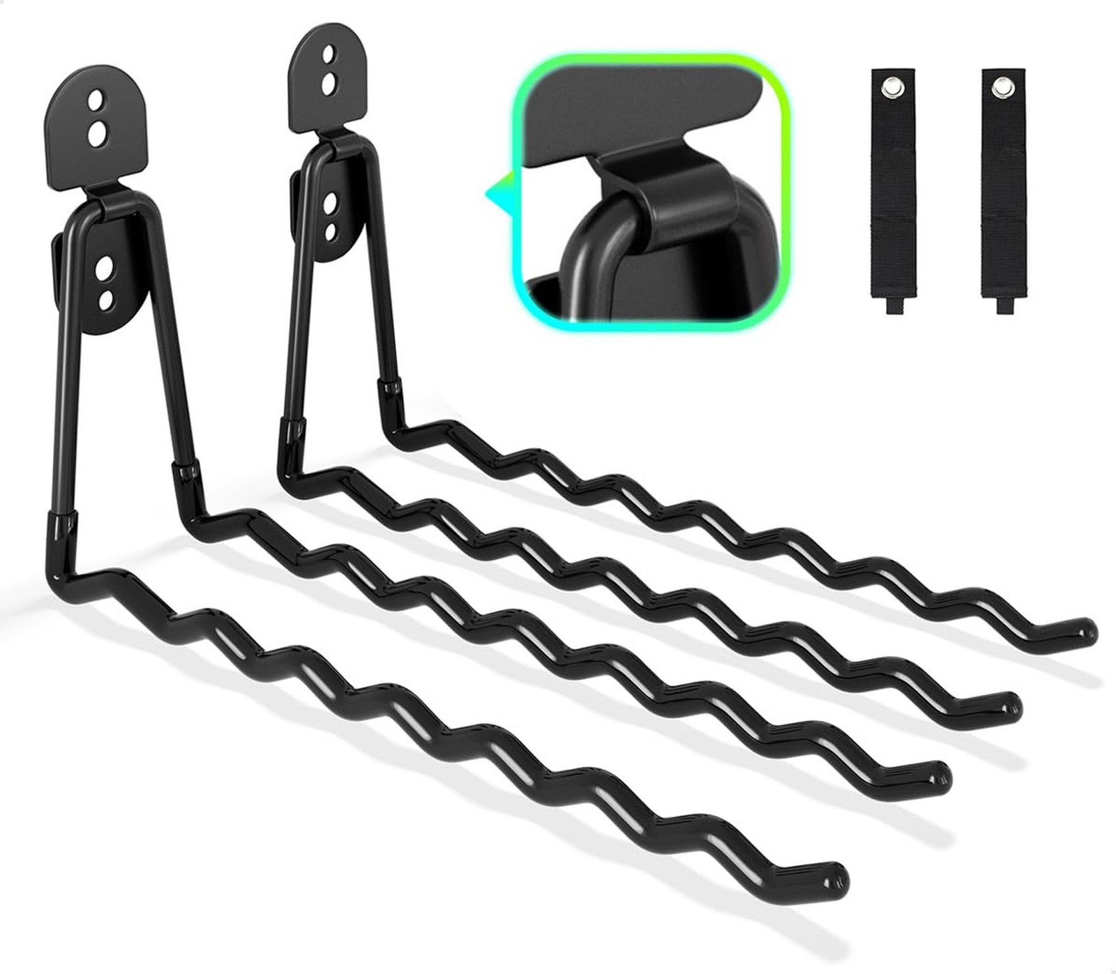 Garage Hooks 11.8" Long with 2 Extension Storage Straps (2 Pack) | Interlocki...